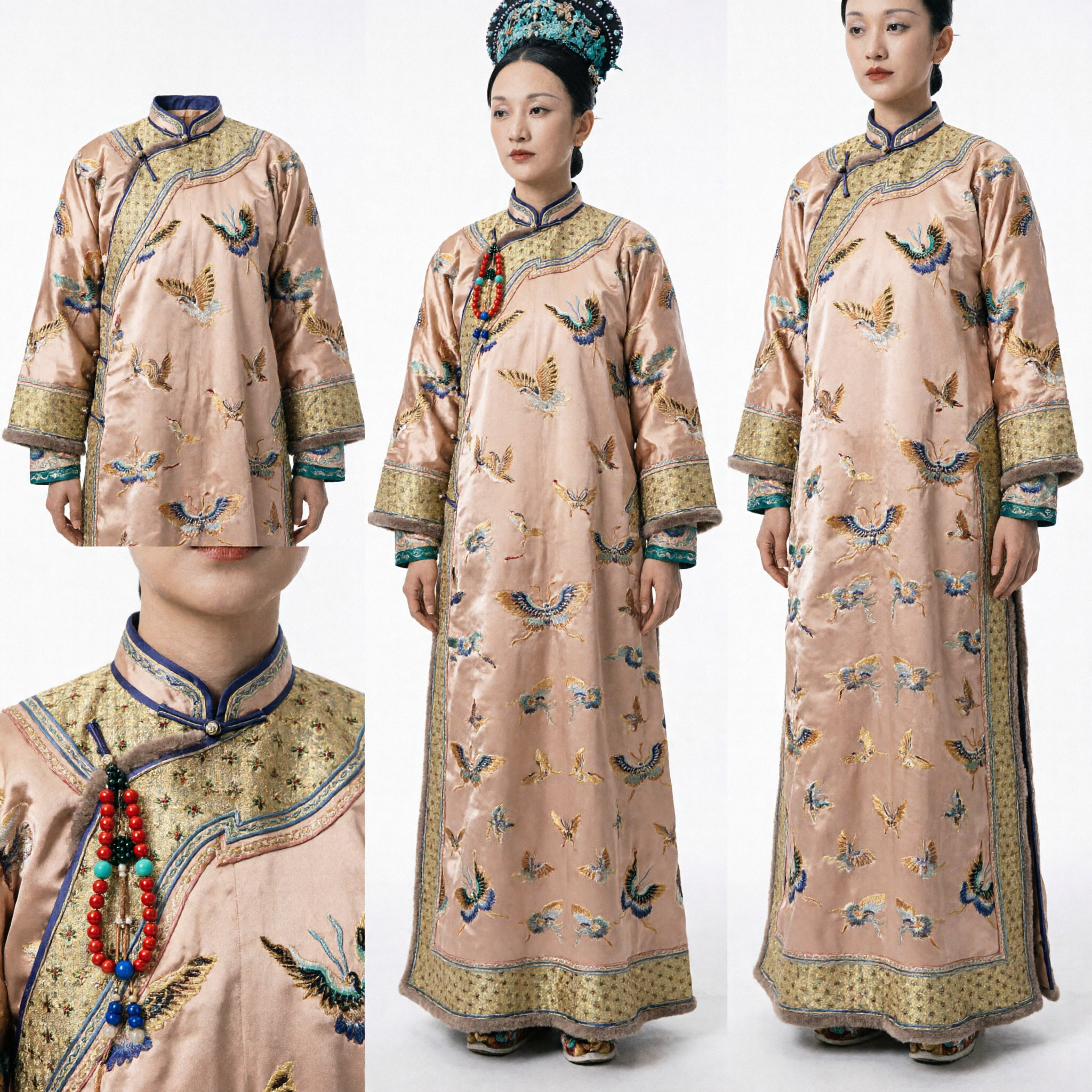 Traditional Chinese Qing Dynasty Empress Costume Manchu Palace Embroidered Butterfly Changpao Robe for Women - Asian Costume