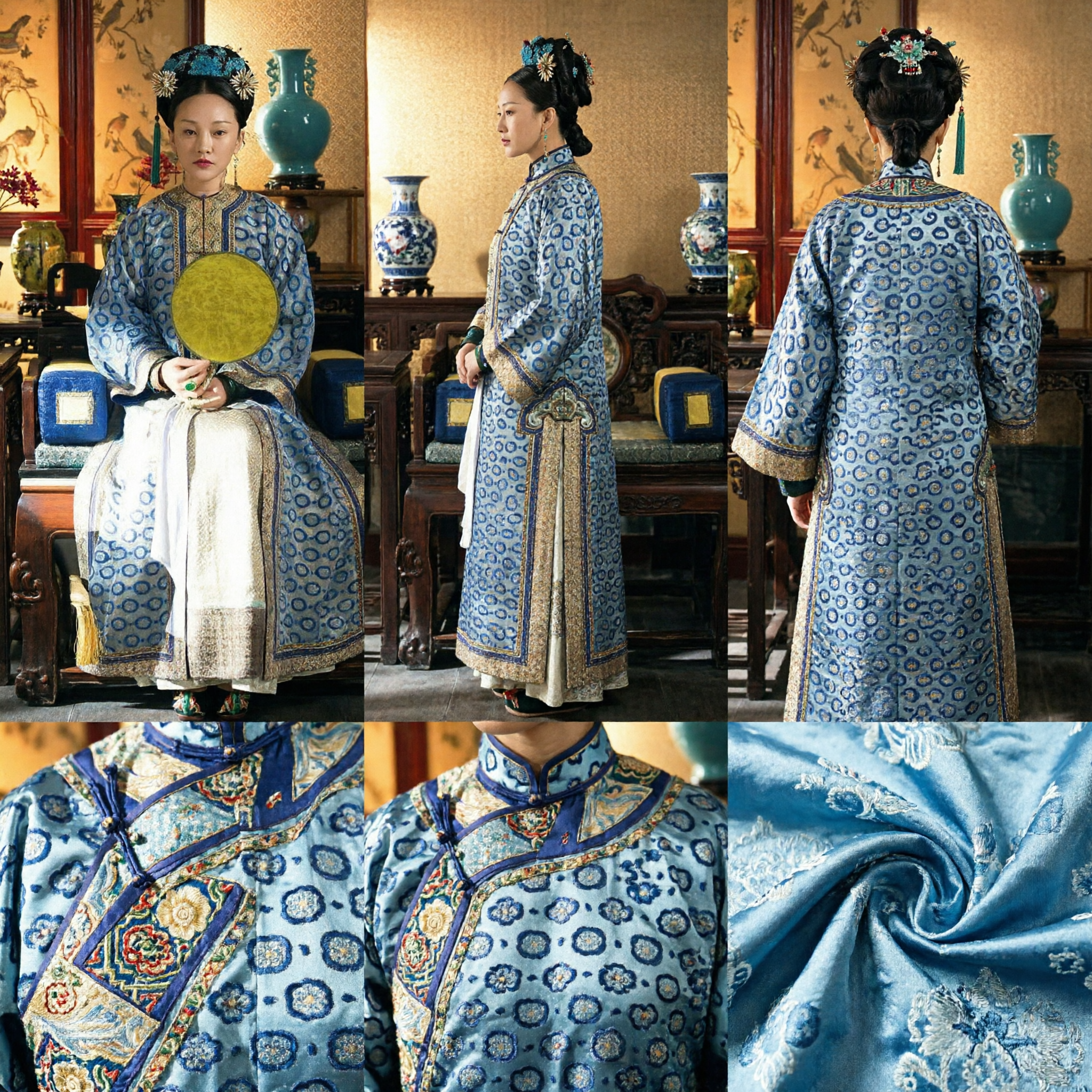 Chinese Traditional Qing Dynasty Empress Blue Robe Manchu Palace Lady Costume for Cosplay - Asian Costume