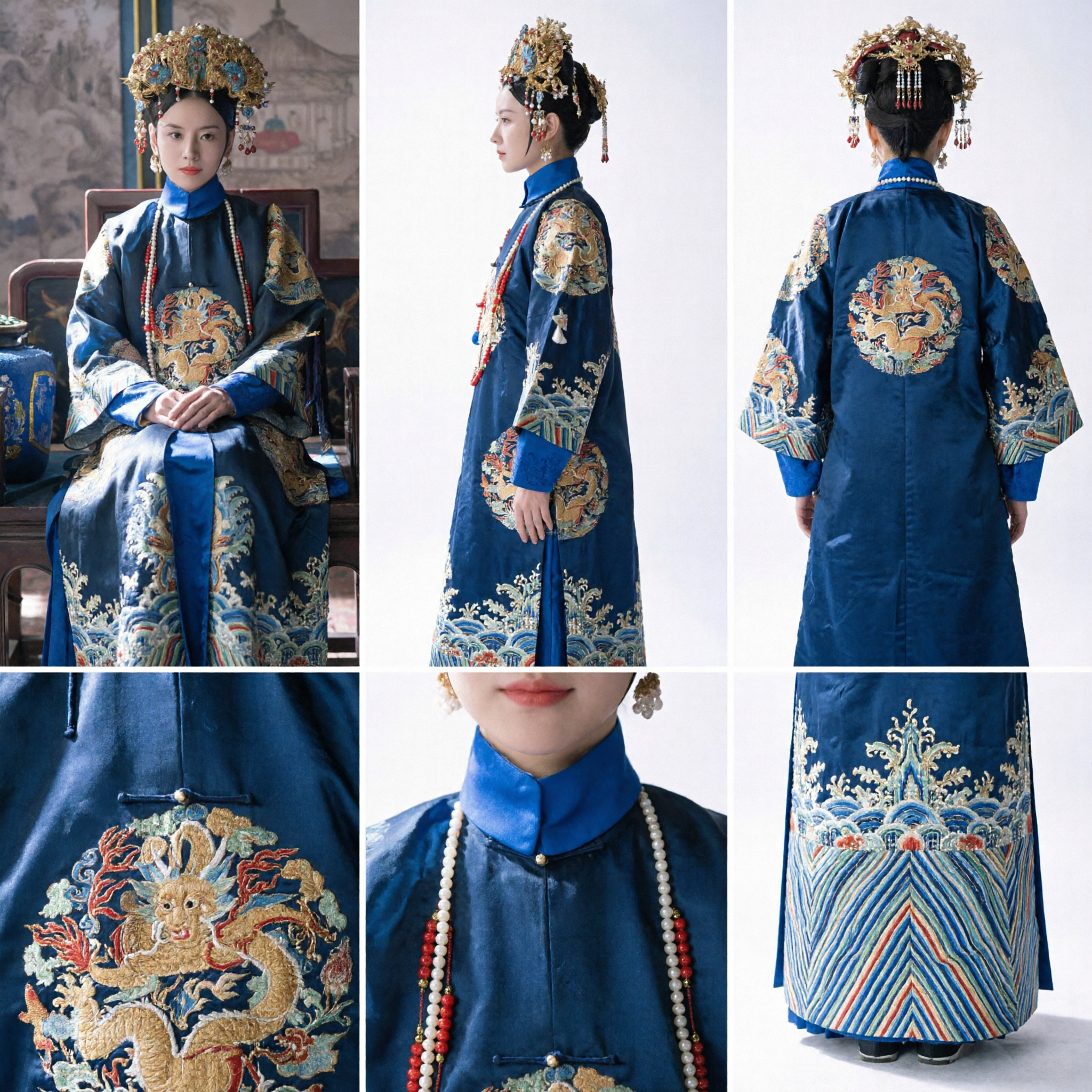 Ancient Chinese Qing Dynasty Empress Costume Traditional Manchu Dragon Robe and Phoenix Crown Set for Women - Asian Costume