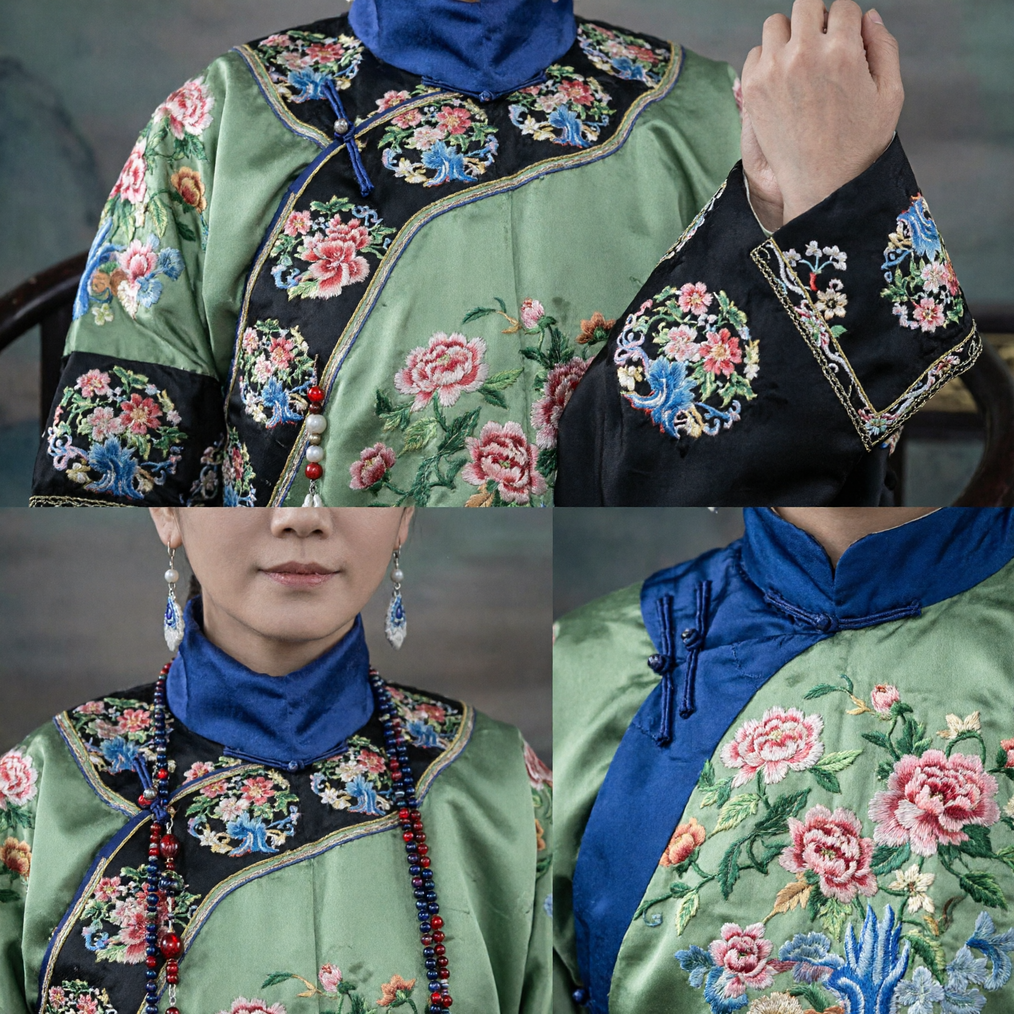 Traditional Chinese Qing Dynasty Green Embroidered Manchu Robe Palace Noblewoman Costume for Women Historical Cosplay - Asian Costume