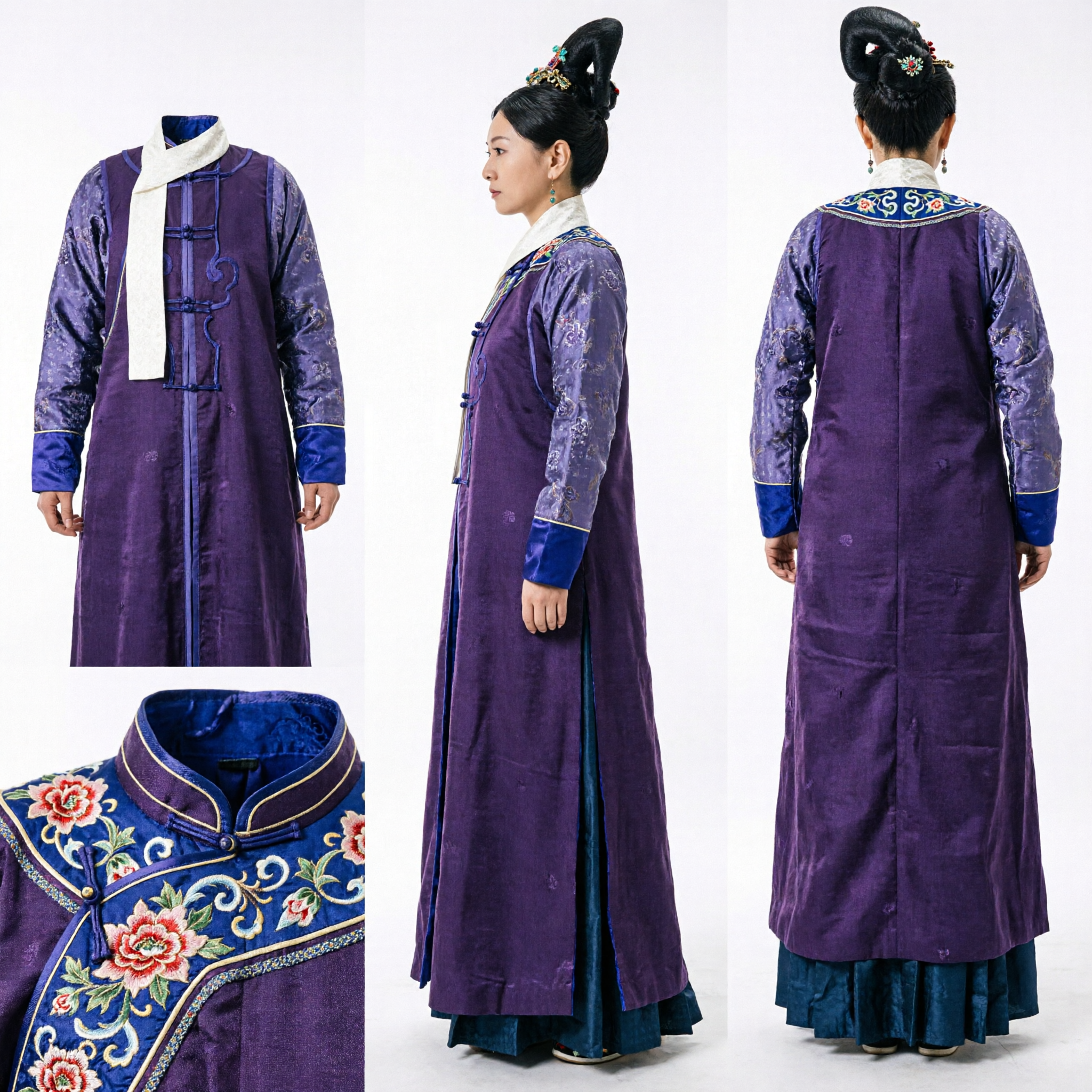 Traditional Chinese Qing Dynasty Palace Lady Costume Ancient Manchu Purple Brocade Robe Dress for Women - Asian Costume