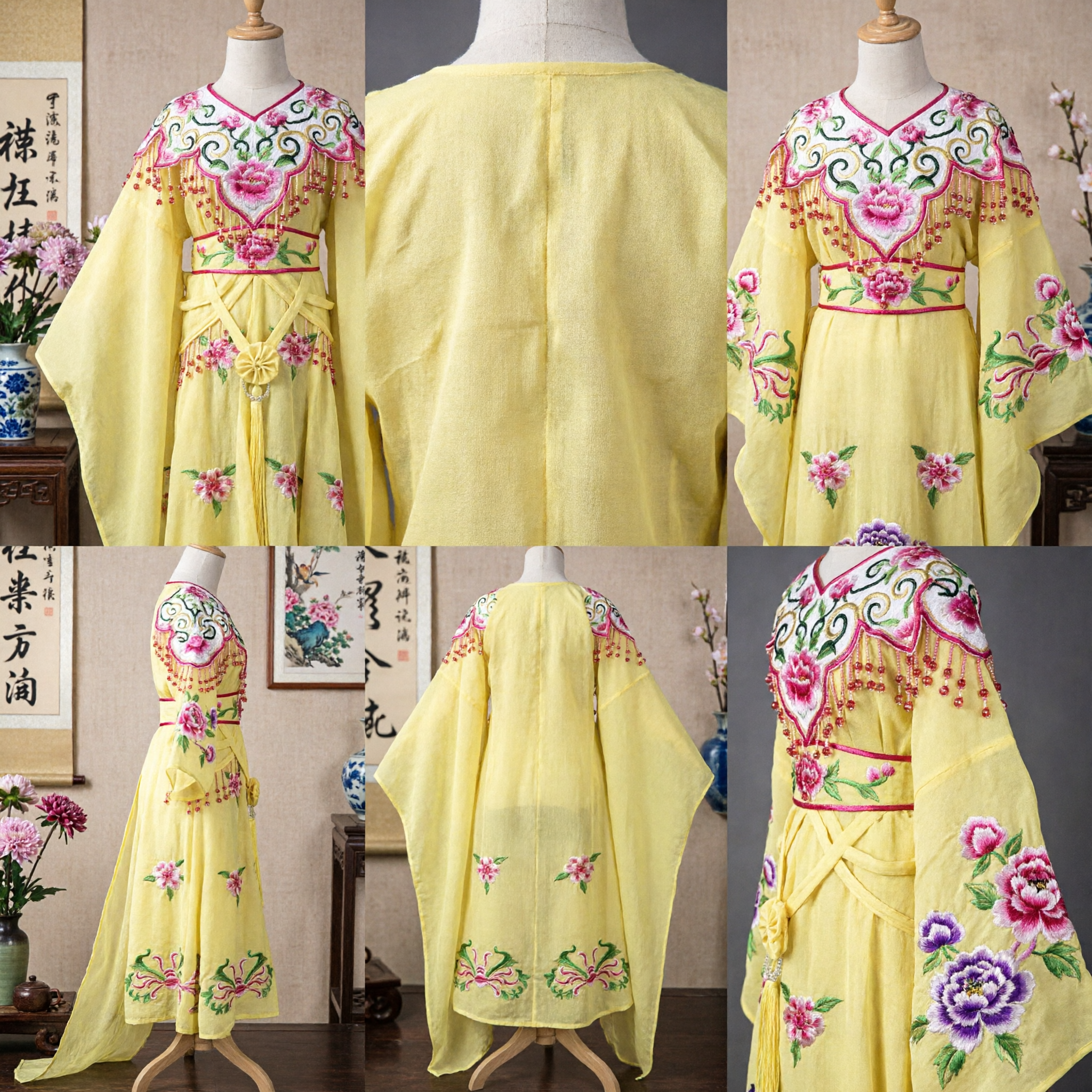 Chinese Traditional Opera Costume Yellow Embroidered Water Sleeve Dress for Female Stage Performance and Cultural Shows - Asian Costume