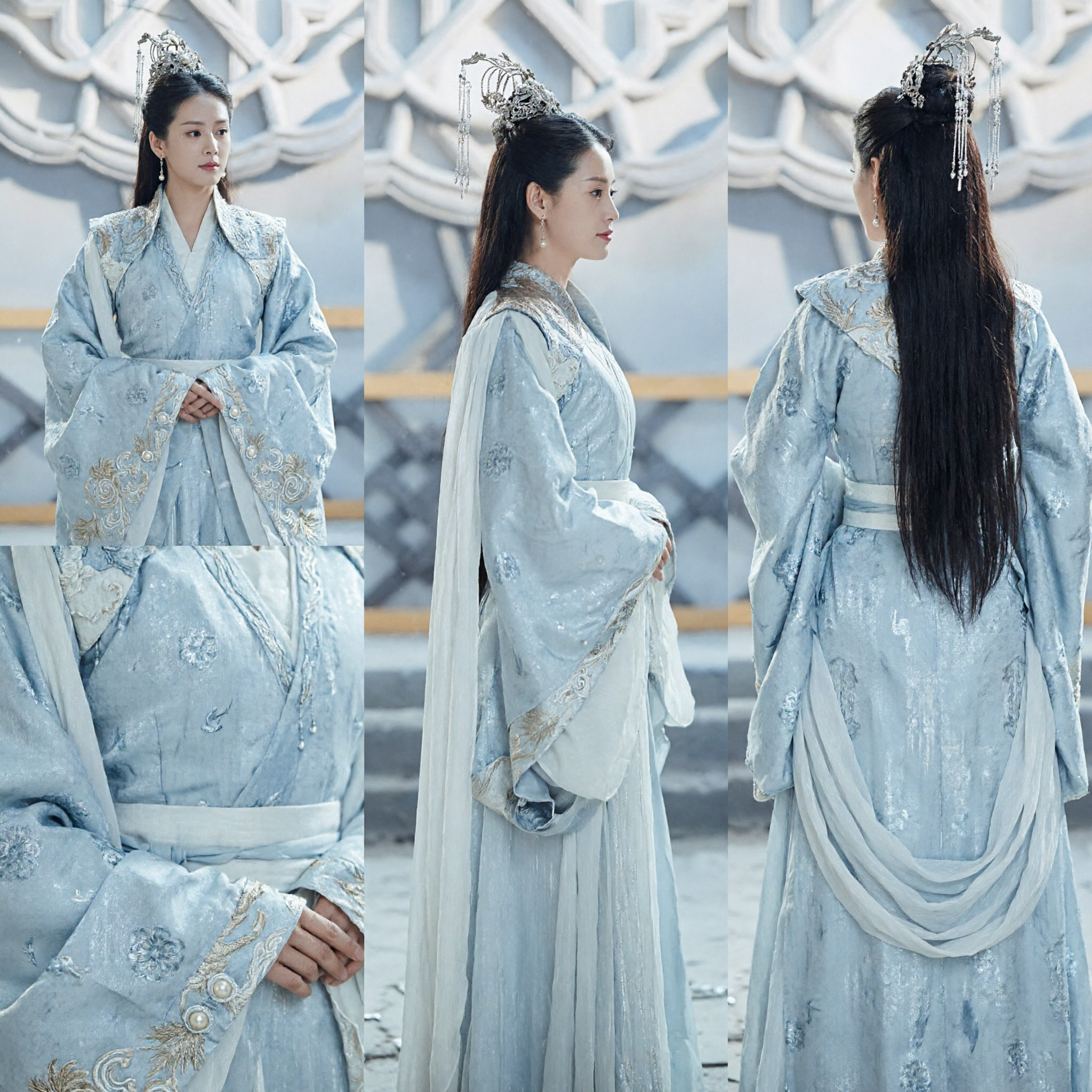 Elegant Ancient Chinese Hanfu Costume White Blue Fairy Dress Traditional Xianxia Clothing for Women Cosplay - Asian Costume