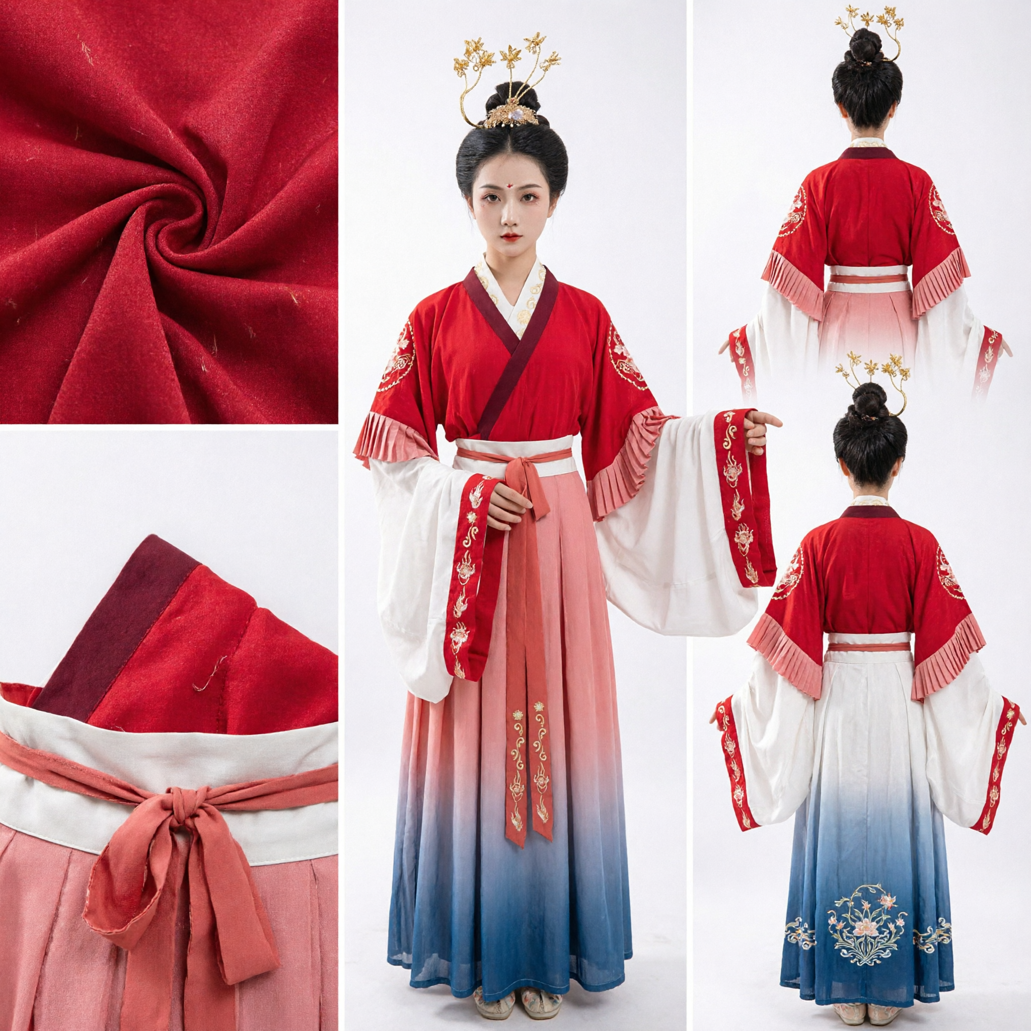 Women's Traditional Chinese Hanfu Red Tang Dynasty Princess Costume Embroidered Ancient Clothing Set for Performance - Asian Costume
