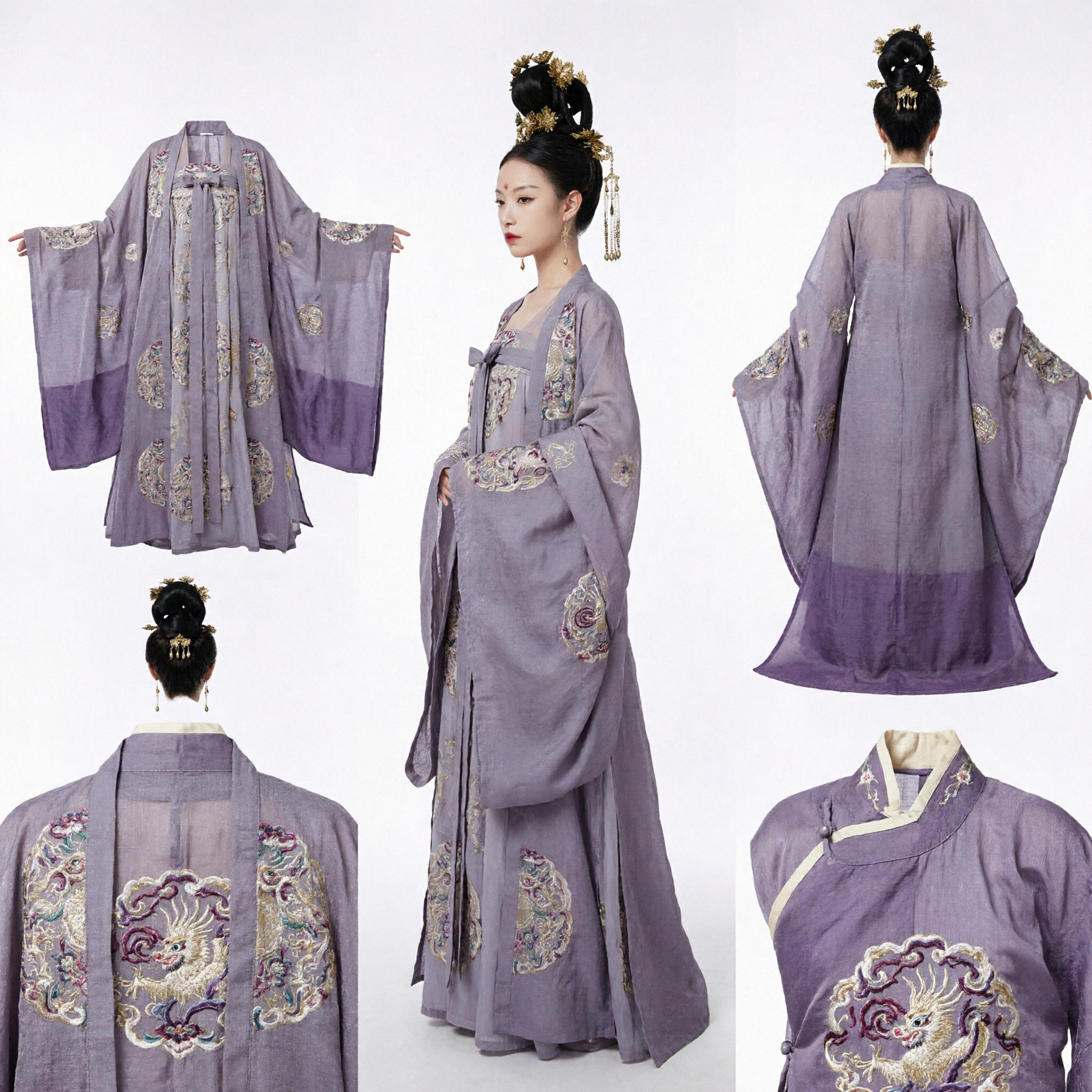 Traditional Chinese Tang Dynasty Hanfu Costume Purple Embroidered Princess Dress for Women Cosplay Performance - Asian Costume