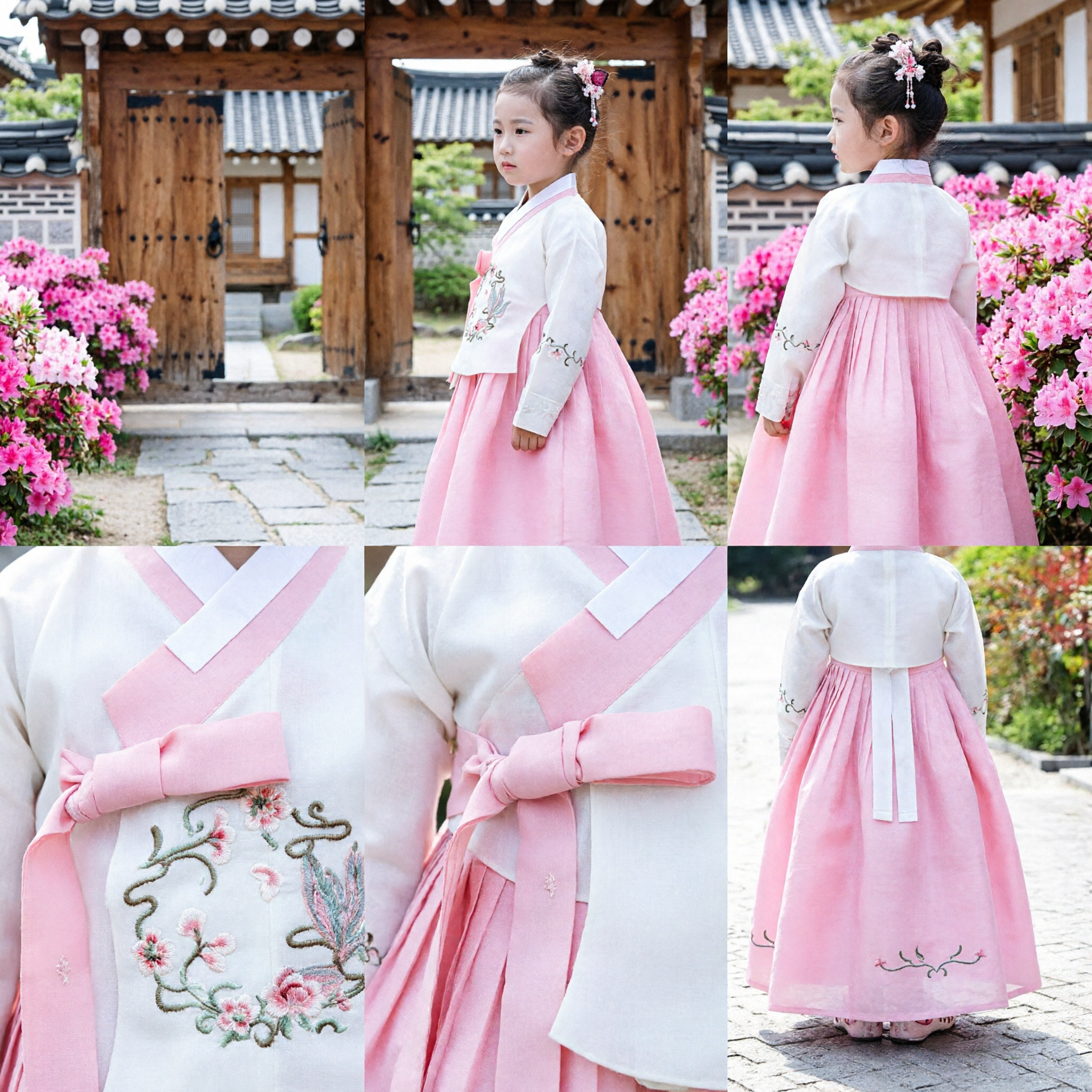 Traditional Korean Hanbok Dress for Girls Kids Pink and White Embroidered Costume for Special Occasions - Asian Costume