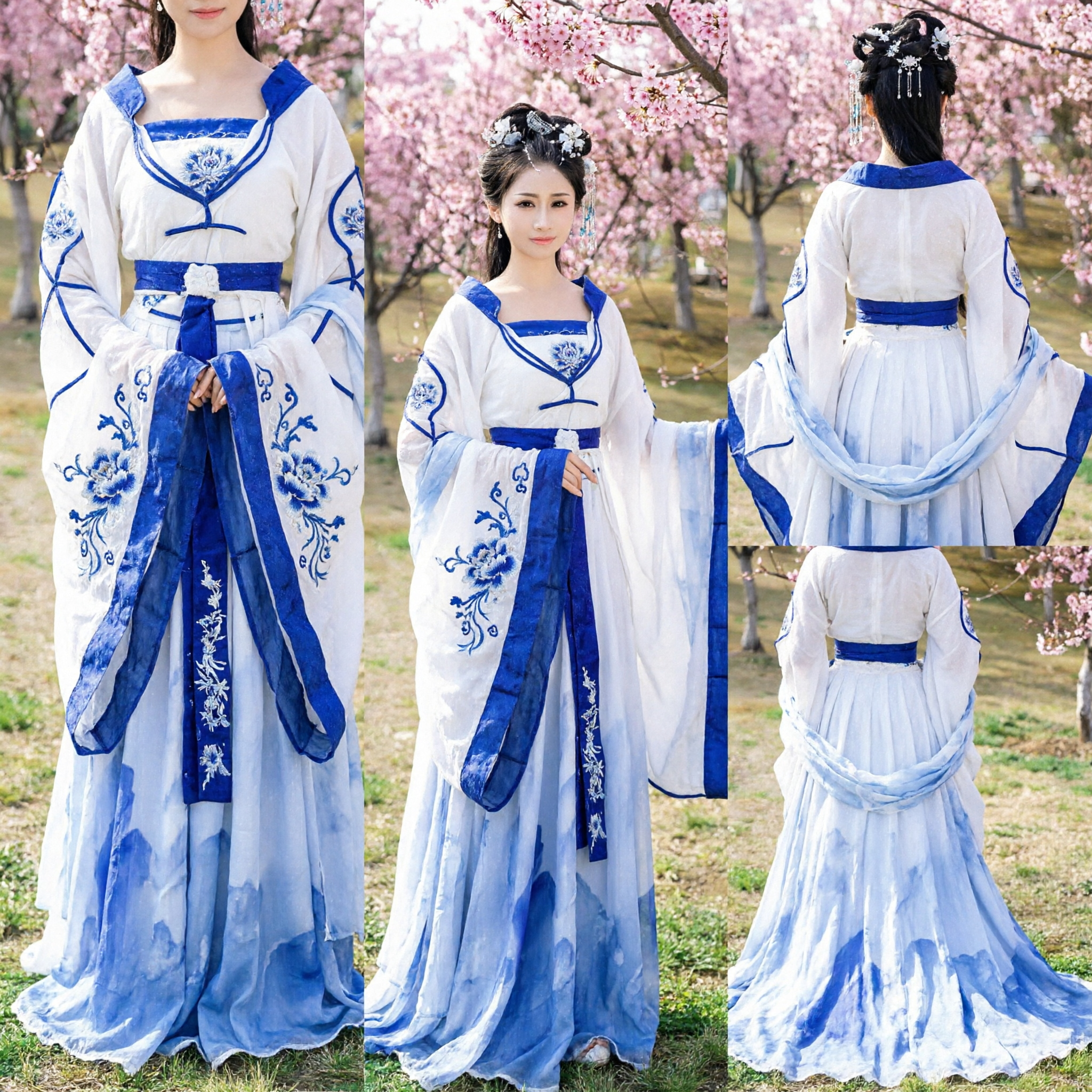Traditional Chinese Hanfu Blue and White Ancient Fairy Dress Women's Palace Costume for Cosplay - Asian Costume