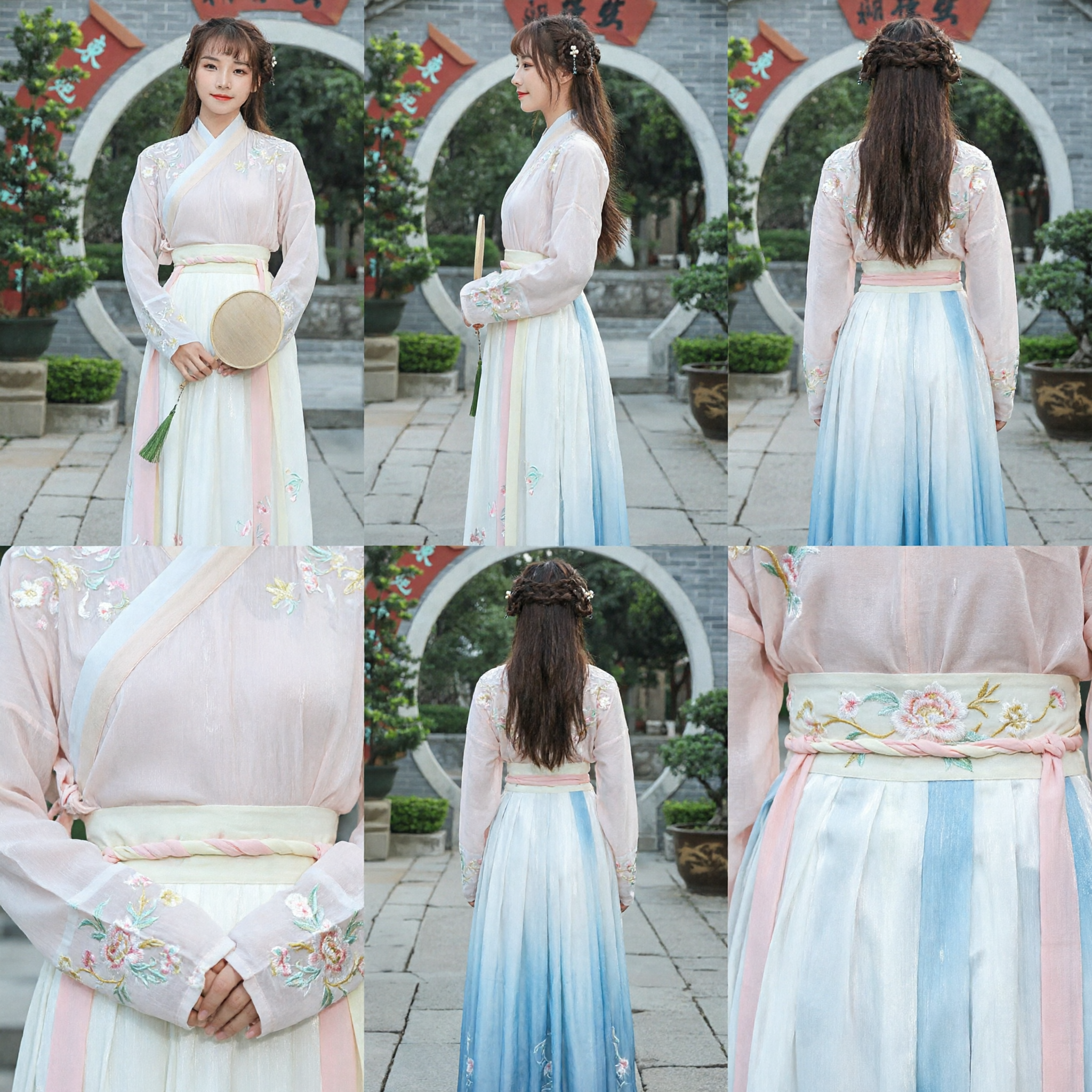 Traditional Chinese Hanfu Dress for Women Ancient Song Dynasty Style Embroidered Floral Fairy Costume Set - Asian Costume