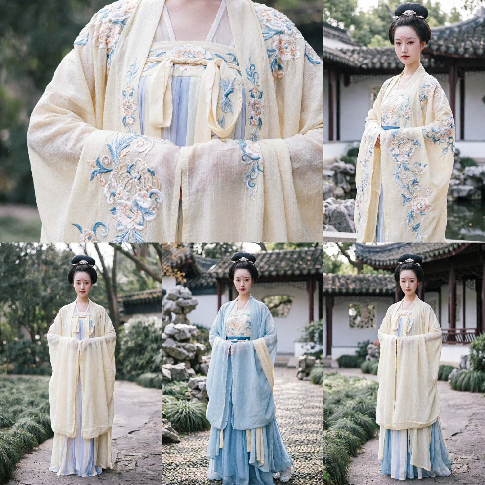 Traditional Chinese Hanfu Jin Dynasty Style Cream Yellow Wide Sleeve Robe for Women Photography Cosplay - Asian Costume