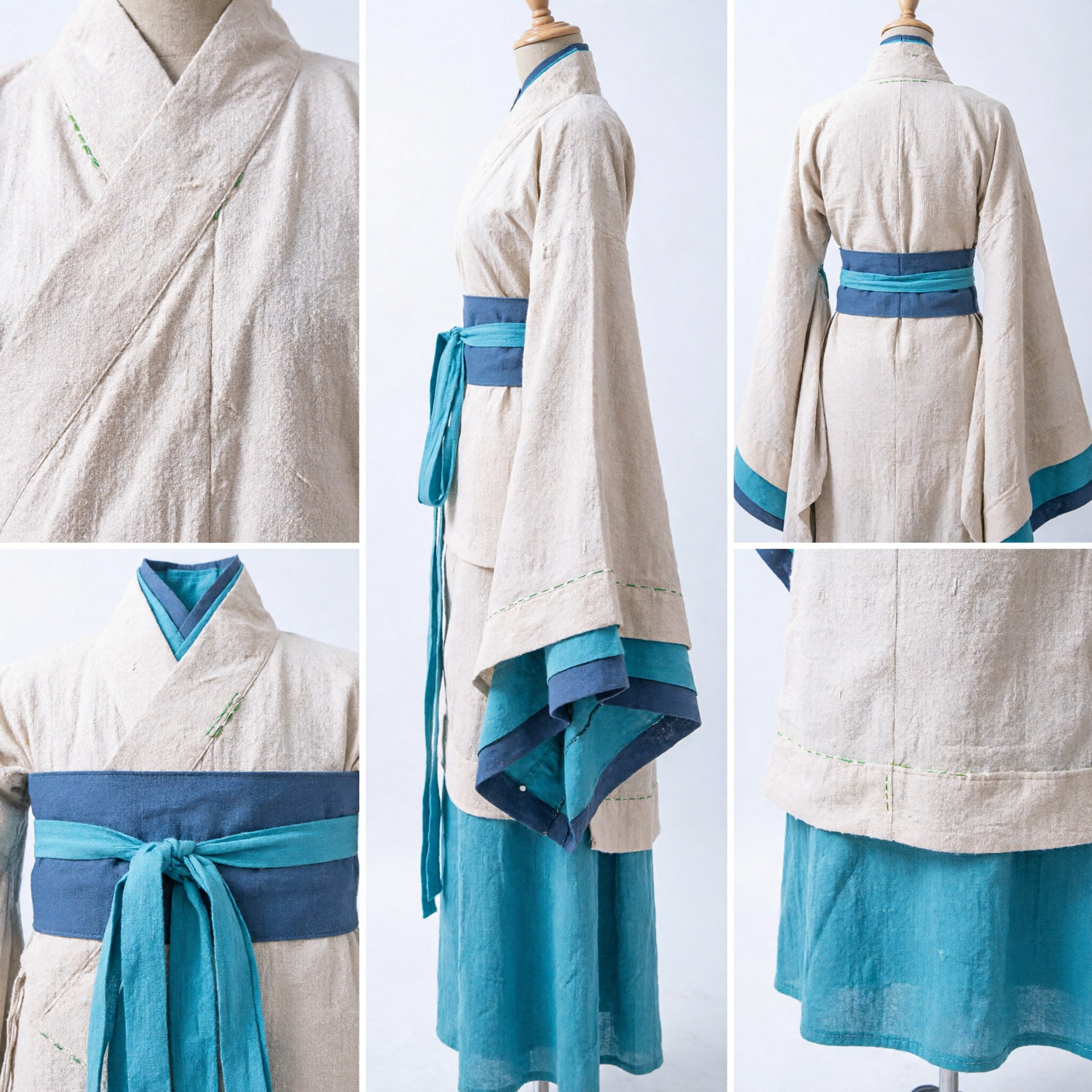 Traditional Chinese Hanfu Costume Ancient Scholar Swordsman Robe Blue White Outfit for Men Cosplay Performance - Asian Costume