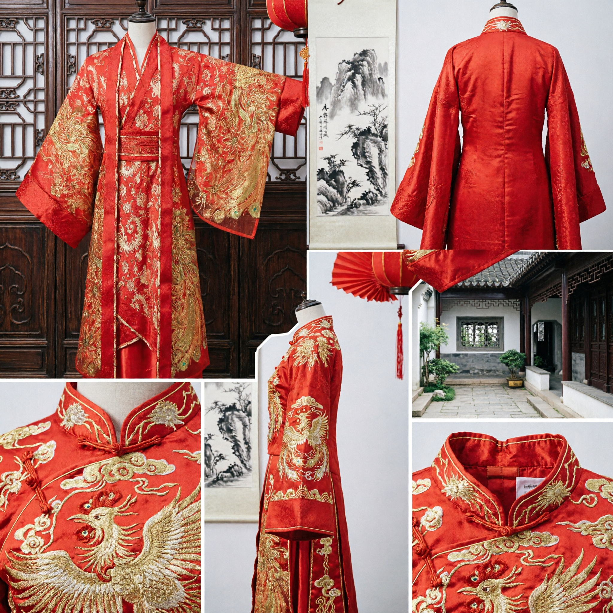 Traditional Chinese Wedding Dress Red Hanfu Bride Phoenix Embroidery Ancient Ming Dynasty Style Costume - Asian Costume