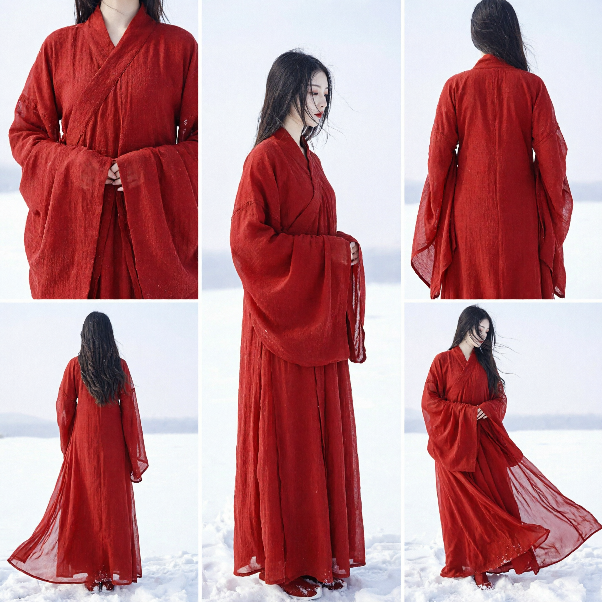 Traditional Red Chinese Hanfu Dress for Women Ancient Style Wide Sleeve Costume for Snow Photography - Asian Costume