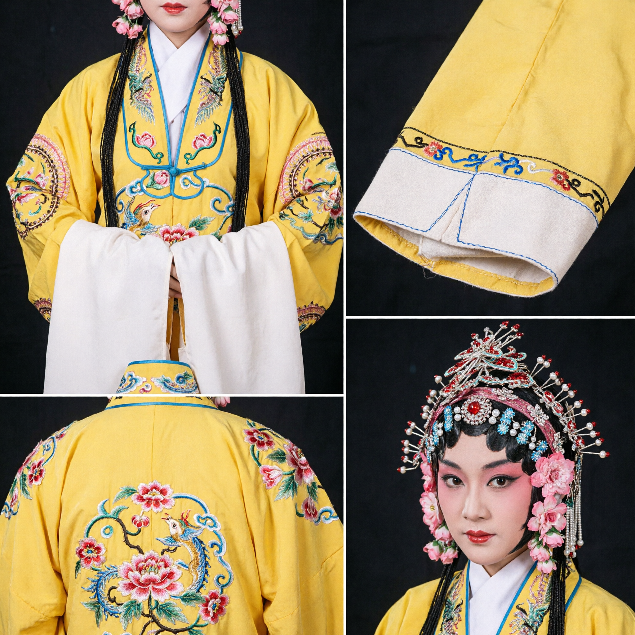 Traditional Chinese Peking Opera Costume Yellow Dragon Embroidery Robe with Headdress for Female Stage Performance - Asian Costume