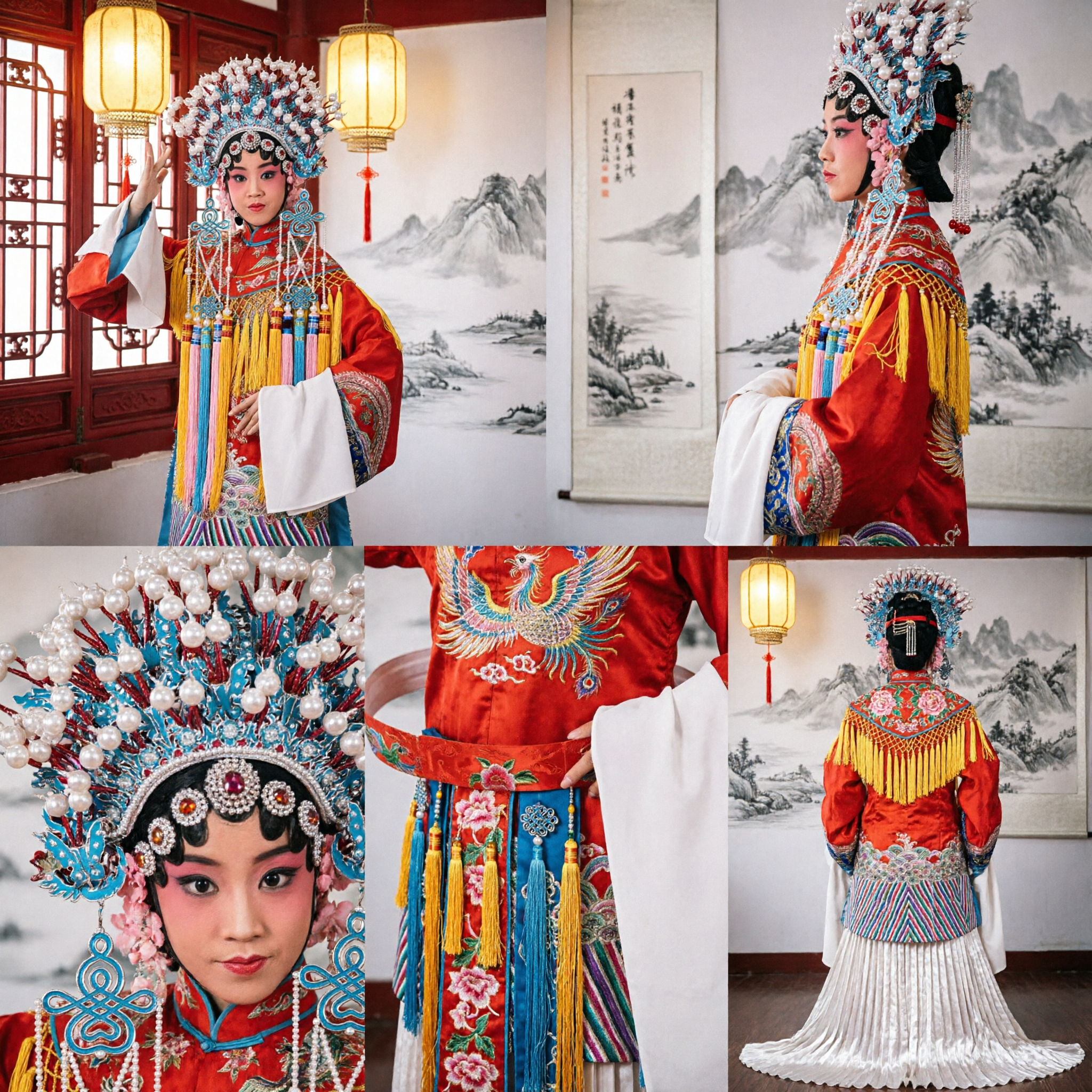 Traditional Chinese Peking Opera Costume Complete Set for Women Red Female General Dress with Elaborate Headdress - Asian Costume