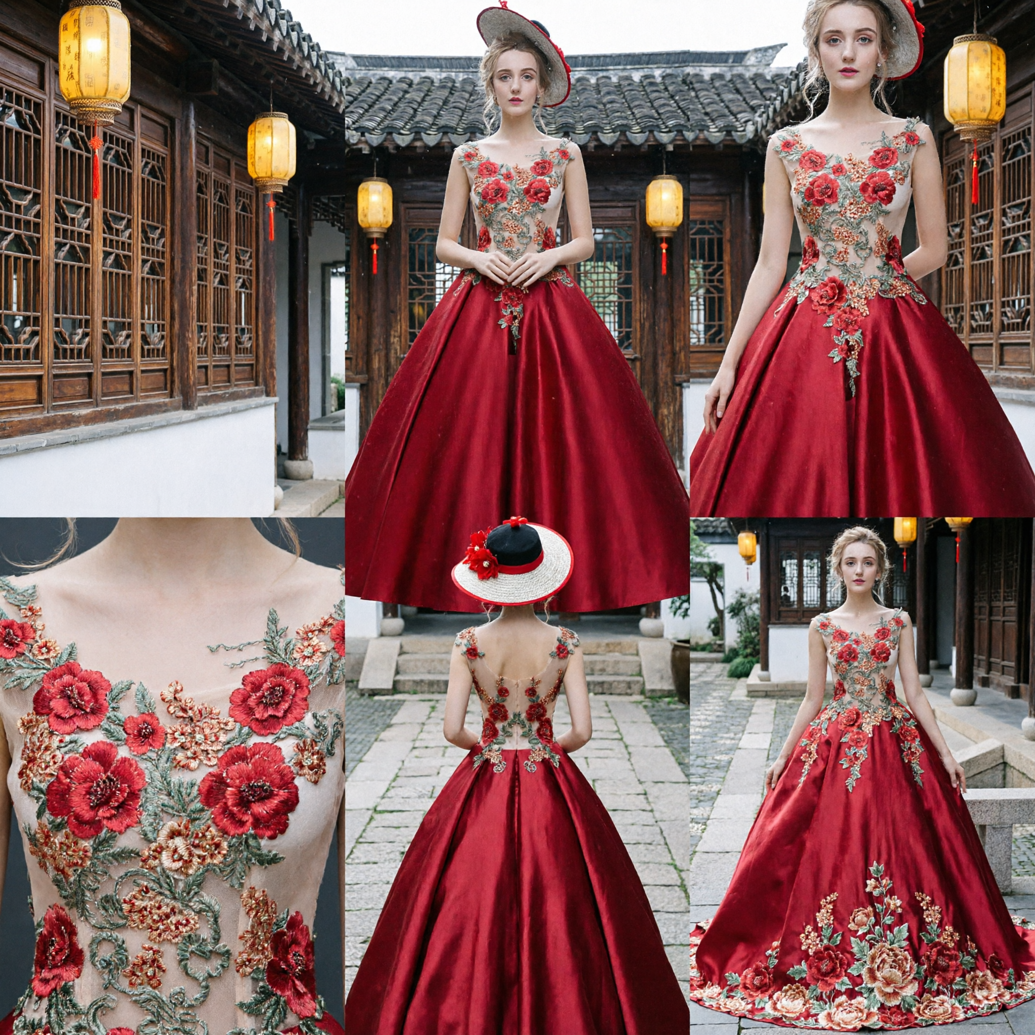Elegant Gold Brocade Rococo Gown with Red Skirt for Women Historical Cosplay and Stage Performance - Asian Costume