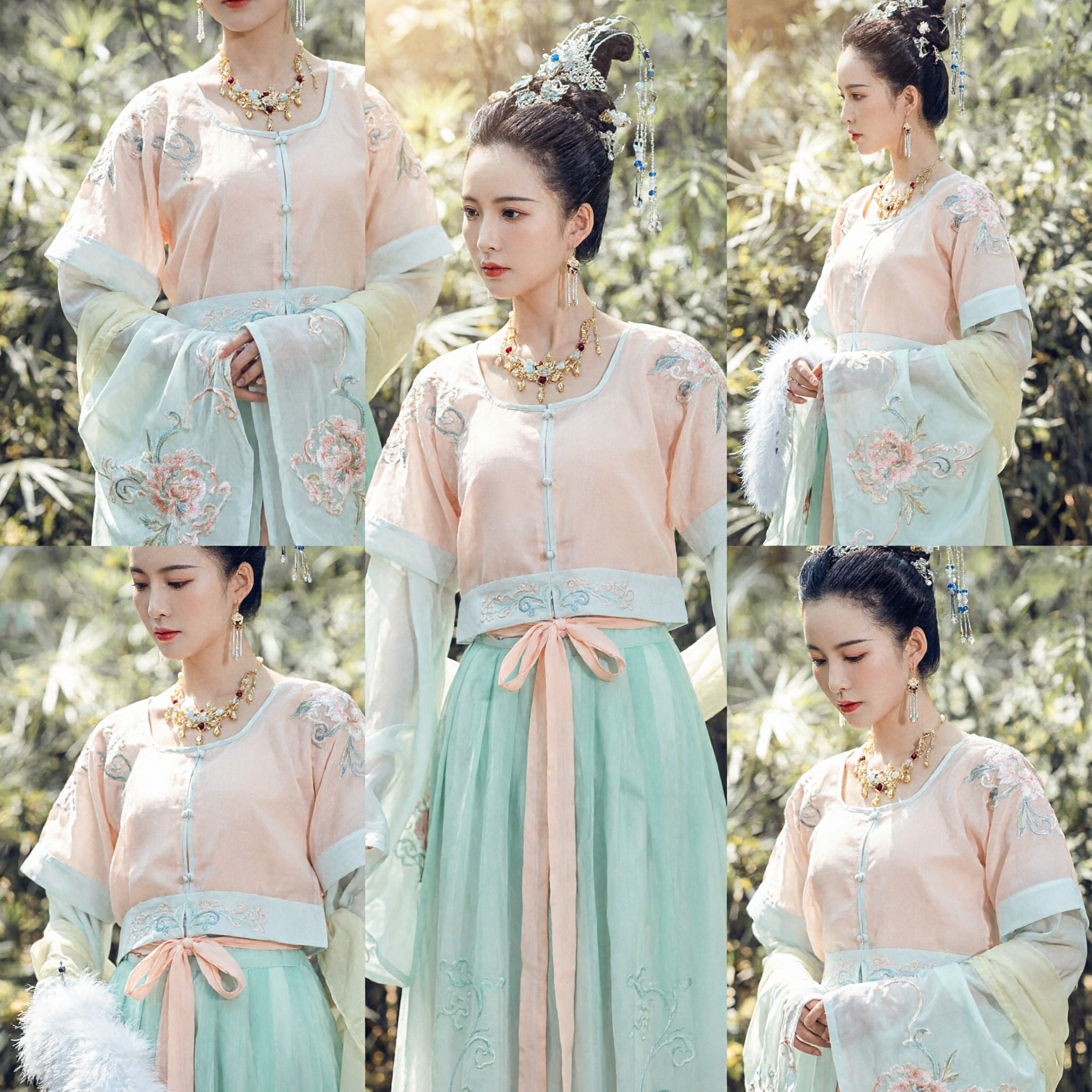 Traditional Chinese Tang Dynasty Hanfu Costume for Women Ancient Fairy Dress Embroidered Top and Skirt Set - Asian Costume