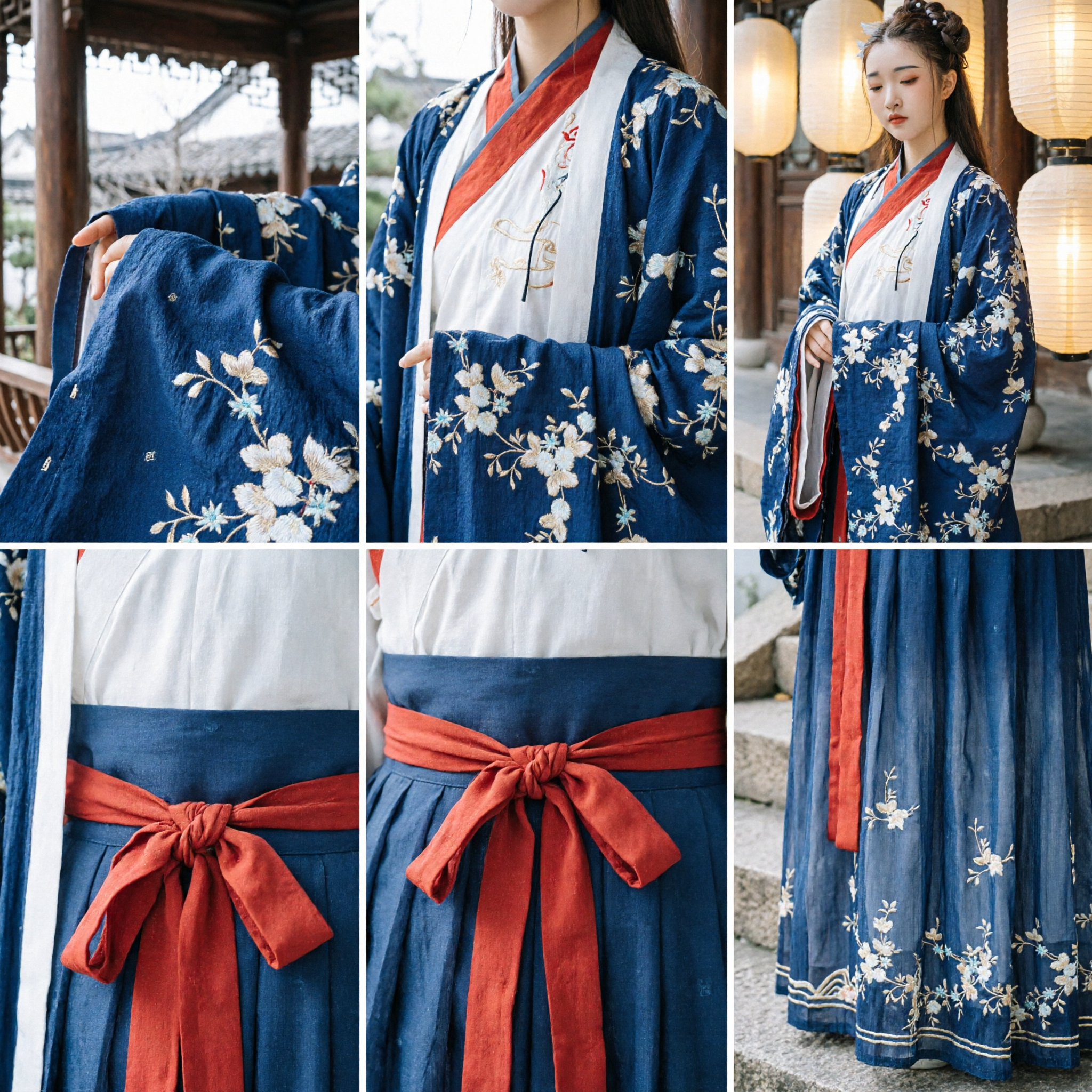 Traditional Chinese Hanfu Ancient Noble Lady Costume Blue Floral Print Robe for Women Photography - Asian Costume