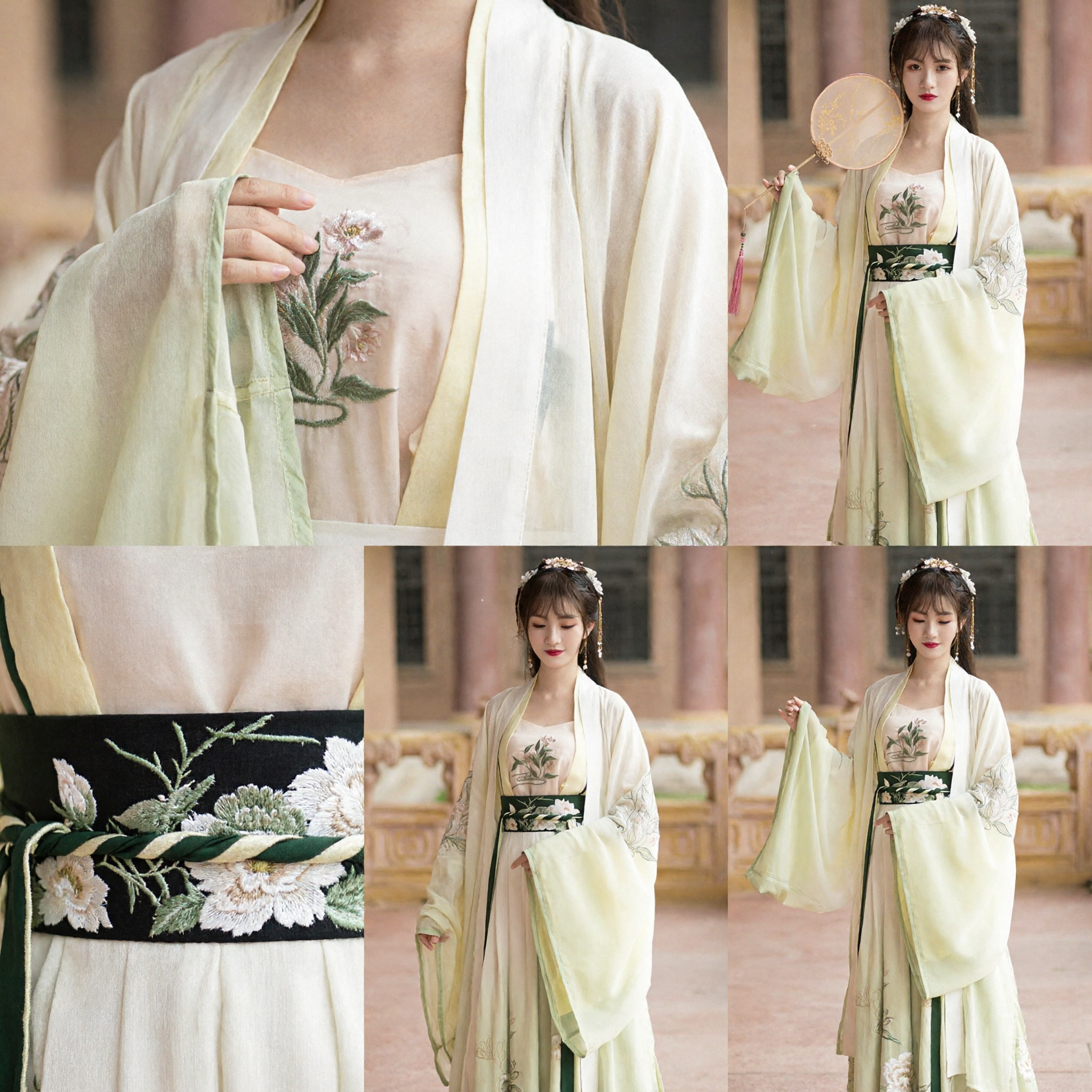 Elegant Pale Yellow Hanfu Traditional Chinese Costume Ancient Song Dynasty Style Embroidered Floral Fairy Dress for Women - Asian Costume