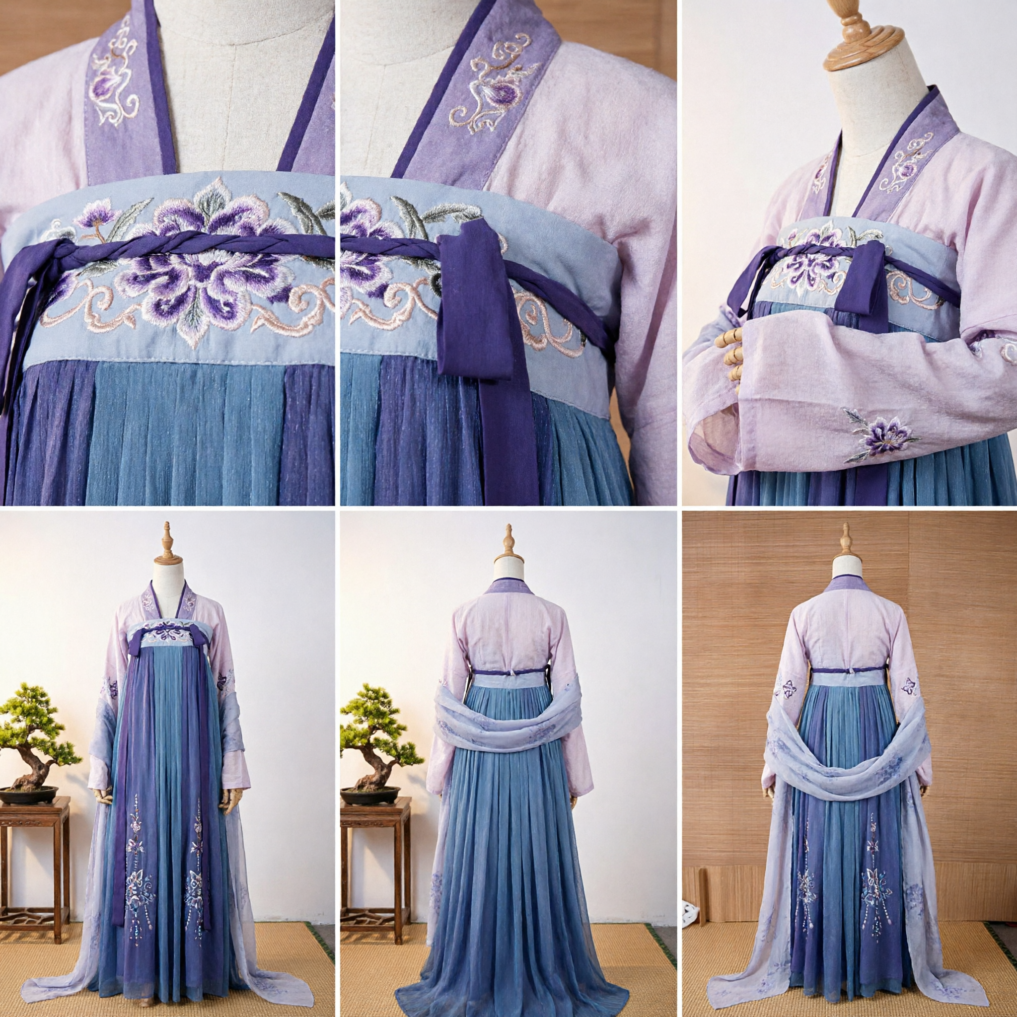 Traditional Chinese Hanfu Dress Women Tang Dynasty Ancient Costume Blue Purple Embroidered Fairy Outfit for Cosplay - Asian Costume