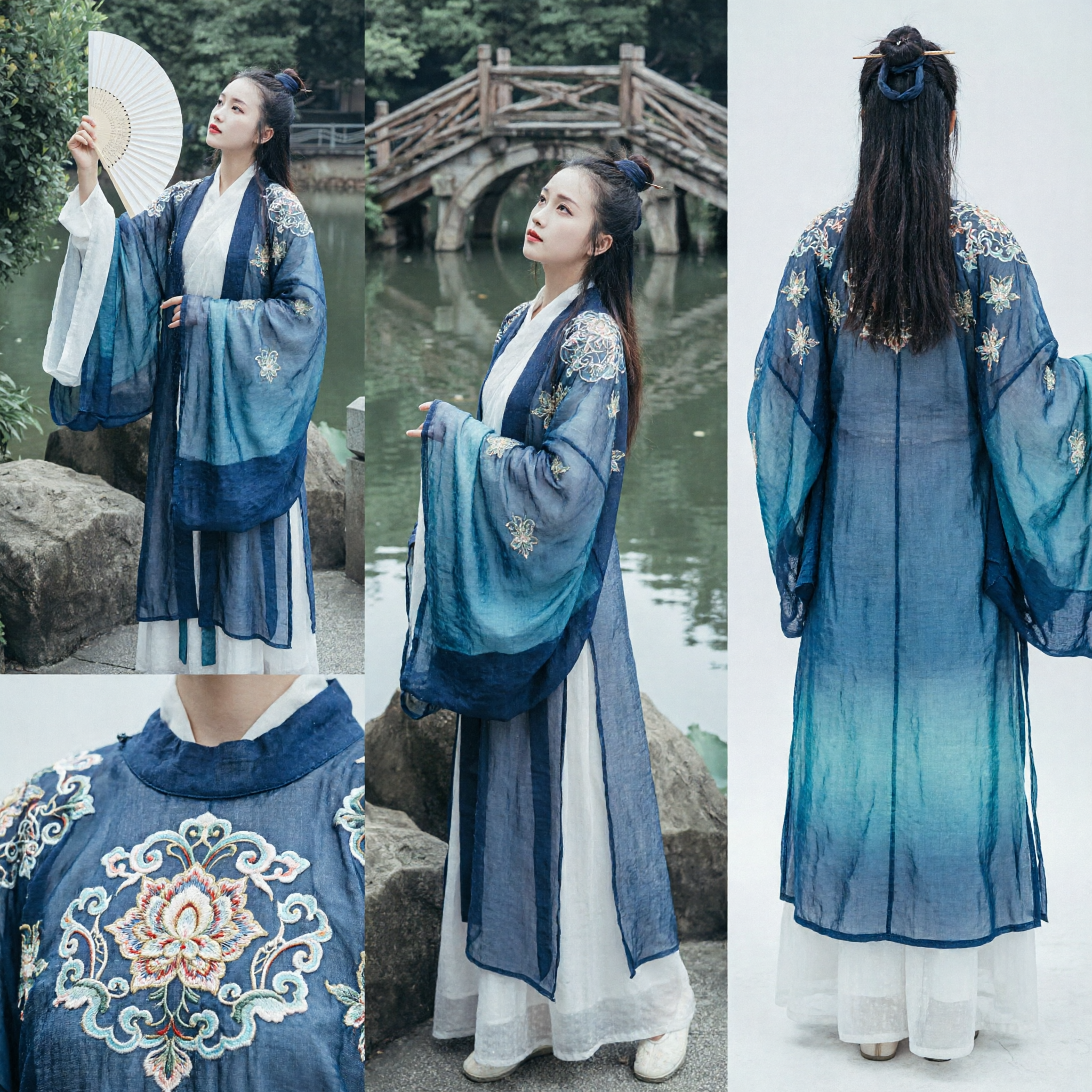 Chinese Traditional Hanfu Dress for Women Ancient Blue Embroidered Costume Period Drama Cosplay Outfit - Asian Costume