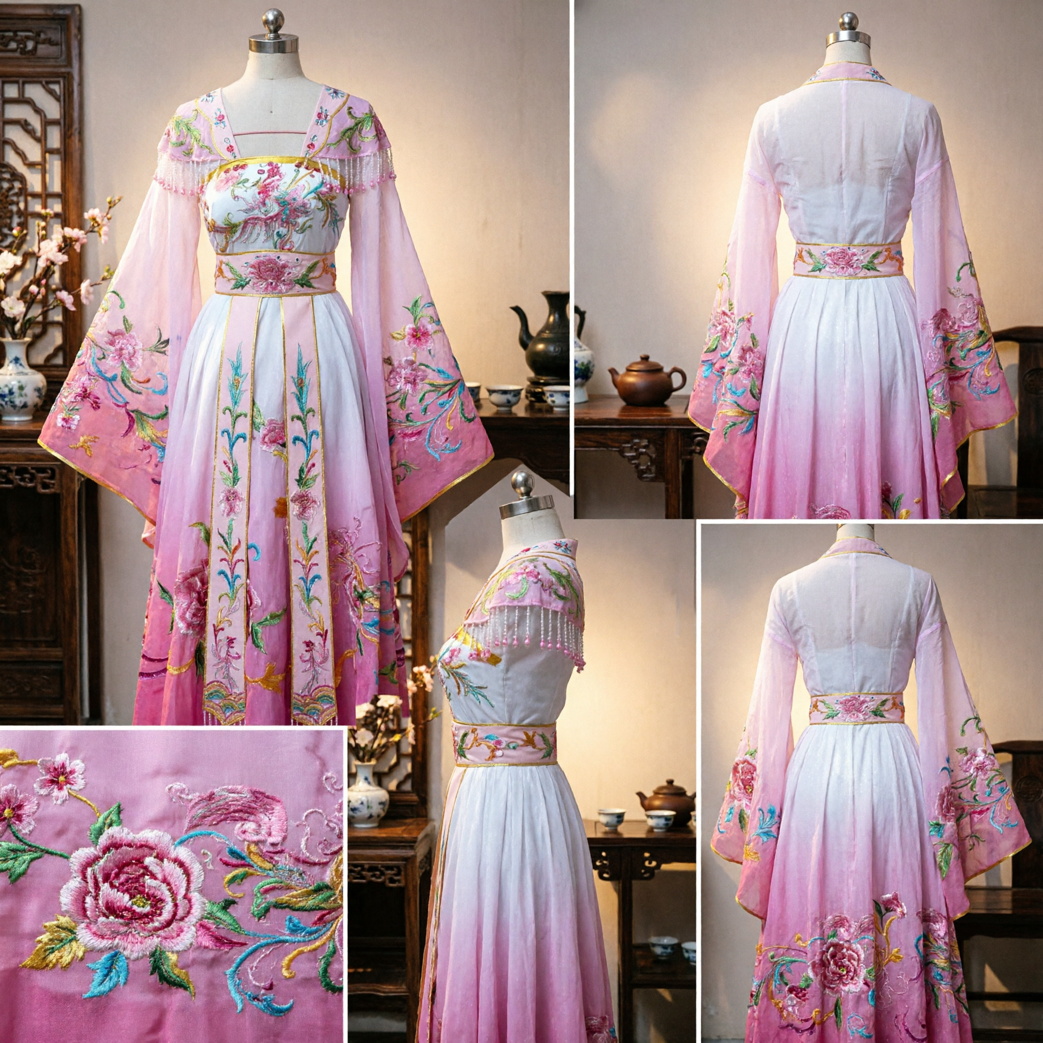 Elegant Pink Chinese Hanfu Tang Dynasty Embroidered Fairy Dress Traditional Ancient Princess Costume for Women Cosplay - Asian Costume