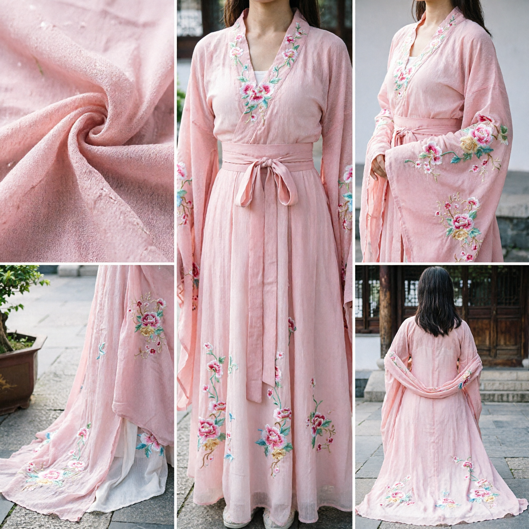 Elegant Pink Floral Embroidery Hanfu Traditional Chinese Ancient Costume Dress for Women Cosplay Performance - Asian Costume