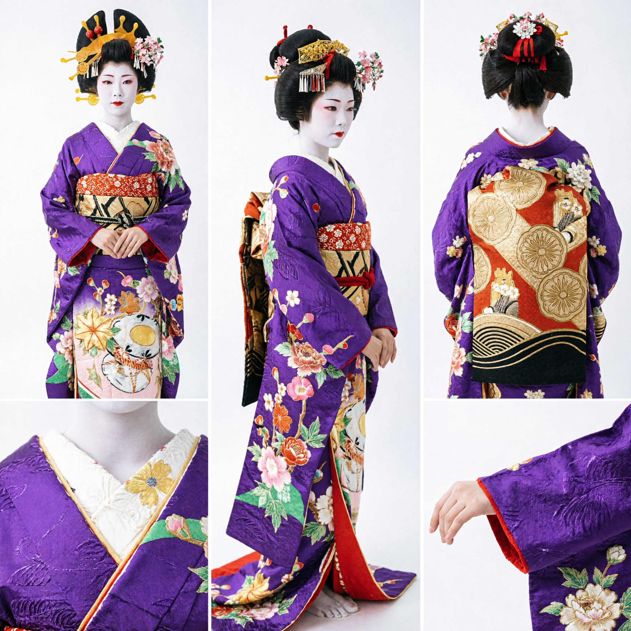 Purple Japanese Oiran Geisha Kimono Costume Set with Traditional Wig and Hair Ornaments for Women Cosplay - Asian Costume