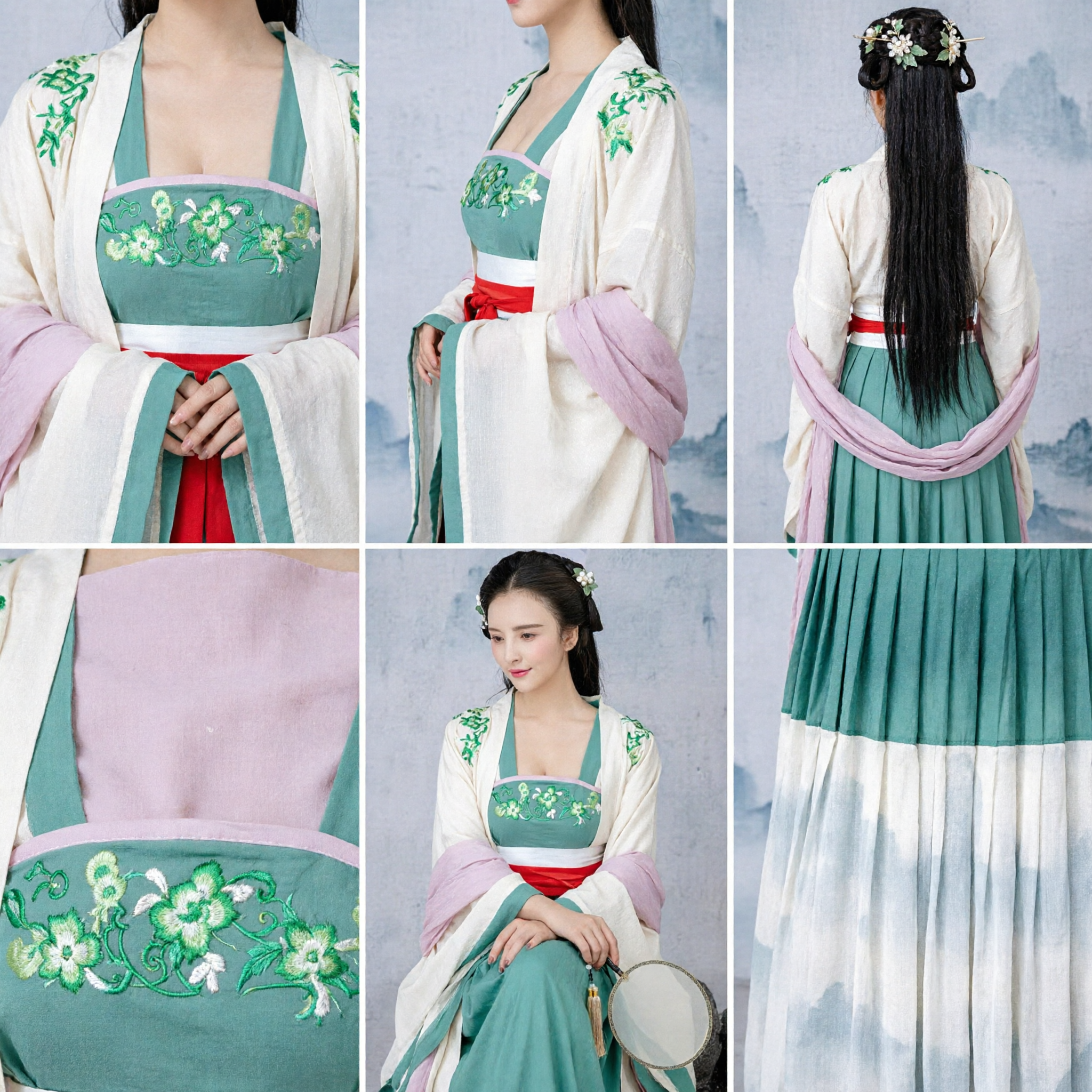Green Tang Dynasty Hanfu for Women Traditional Chinese Embroidered Ruqun Dress for Tea Ceremony and Cosplay - Asian Costume