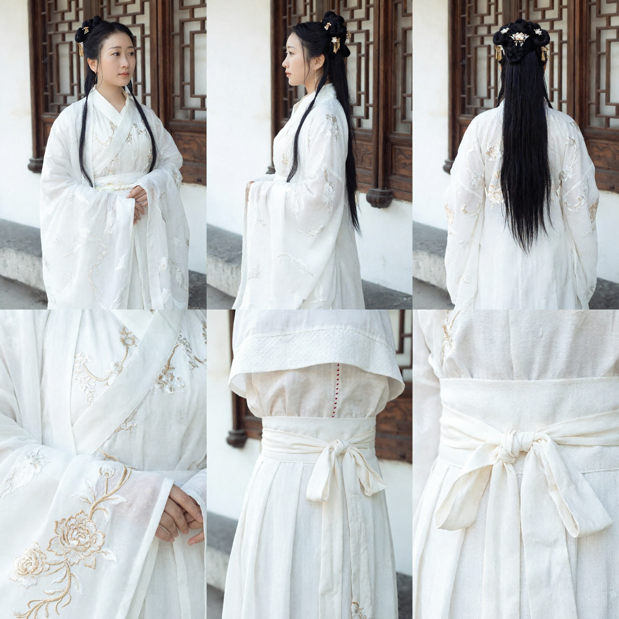 Traditional Chinese Hanfu White Embroidered Robe Ancient Fairy Costume for Women Cultural Performance - Asian Costume