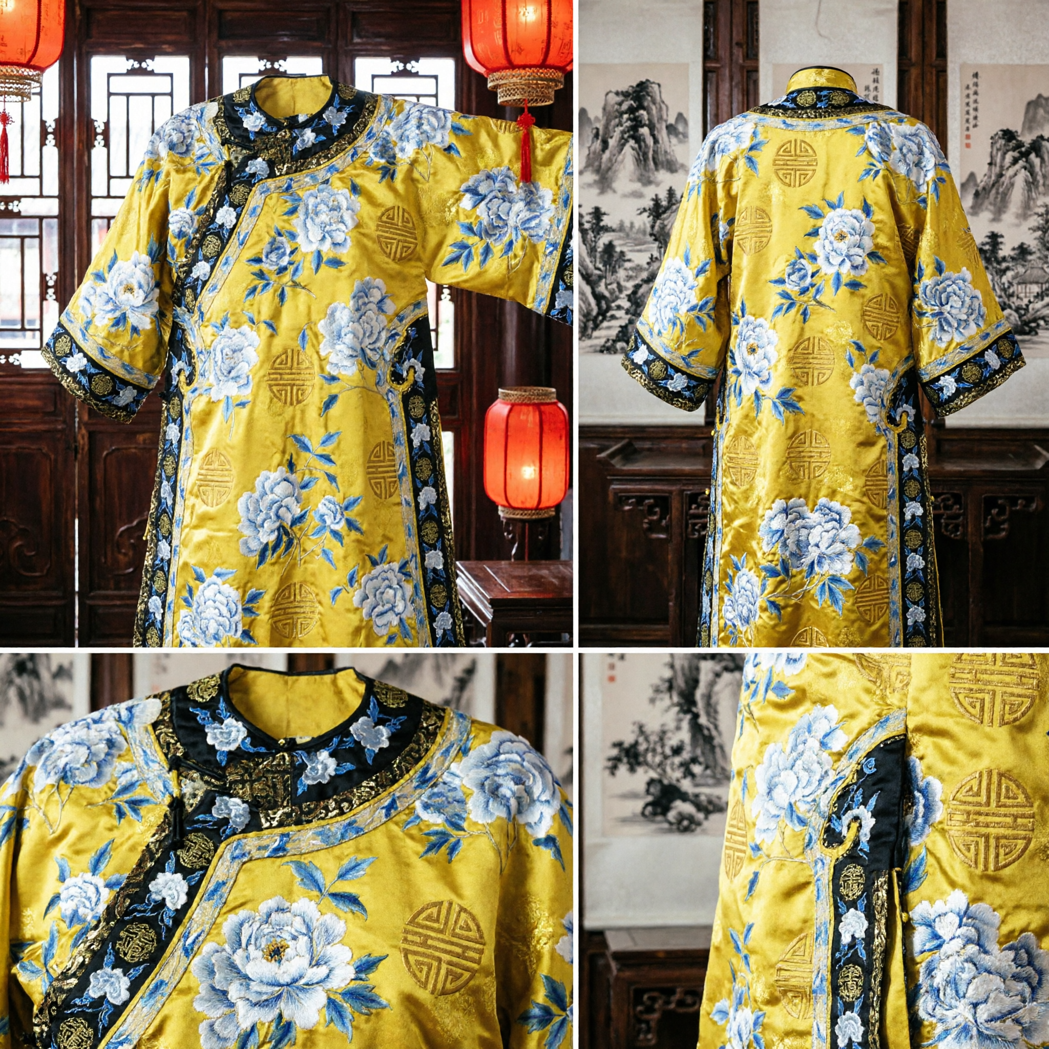 Traditional Chinese Yellow Embroidered Changshan Robe Qing Dynasty Imperial Style Costume for Men Performance - Asian Costume