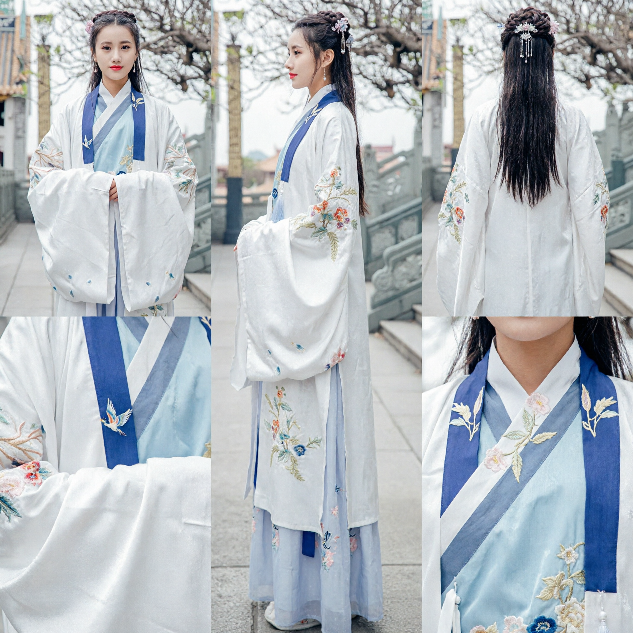 Elegant Traditional Chinese Hanfu Ancient Costume Embroidered Wide Sleeve Robe and Skirt Set for Women - Asian Costume