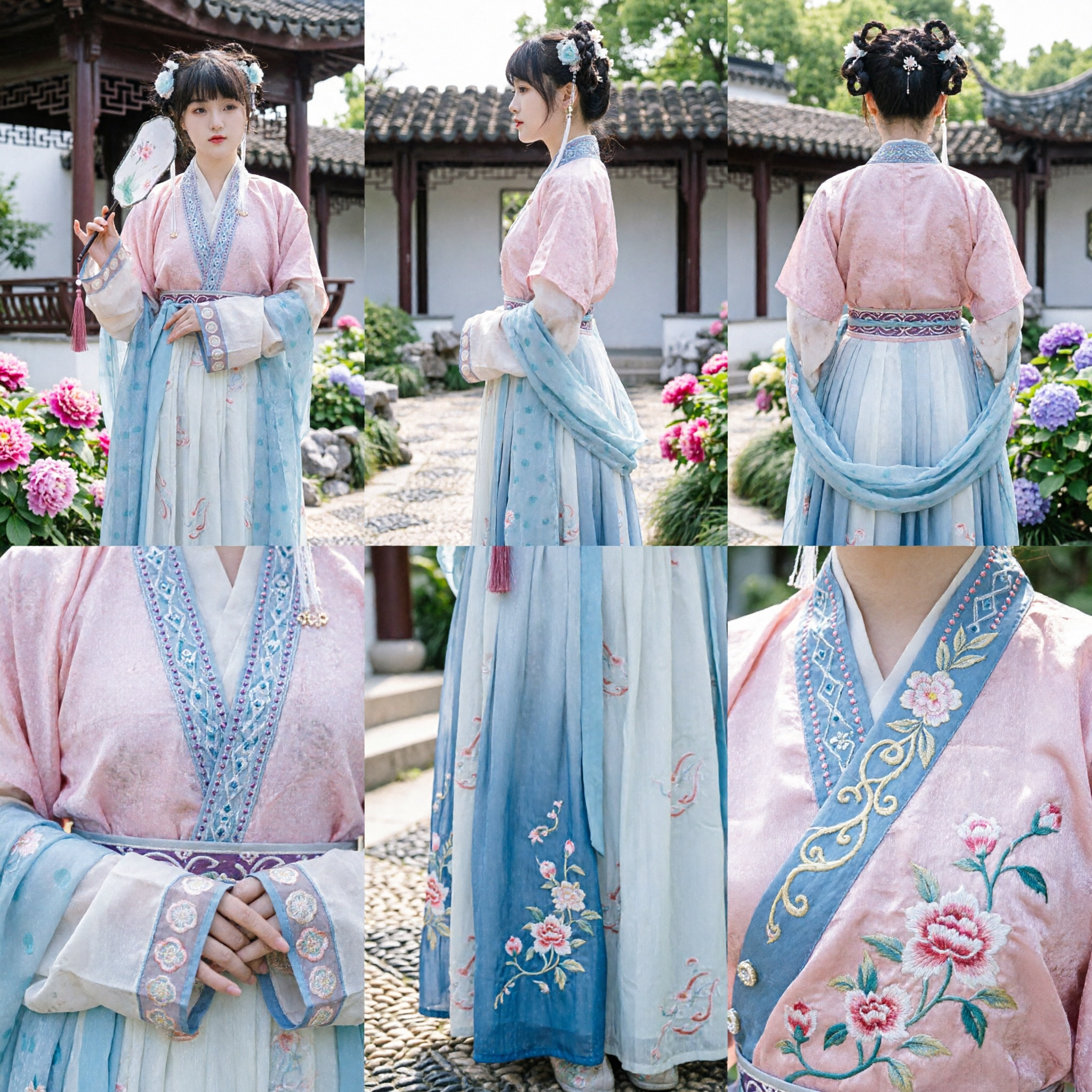 Elegant Pastel Pink and Blue Hanfu Traditional Chinese Ancient Dress for Women Fairy Cosplay Performance - Asian Costume