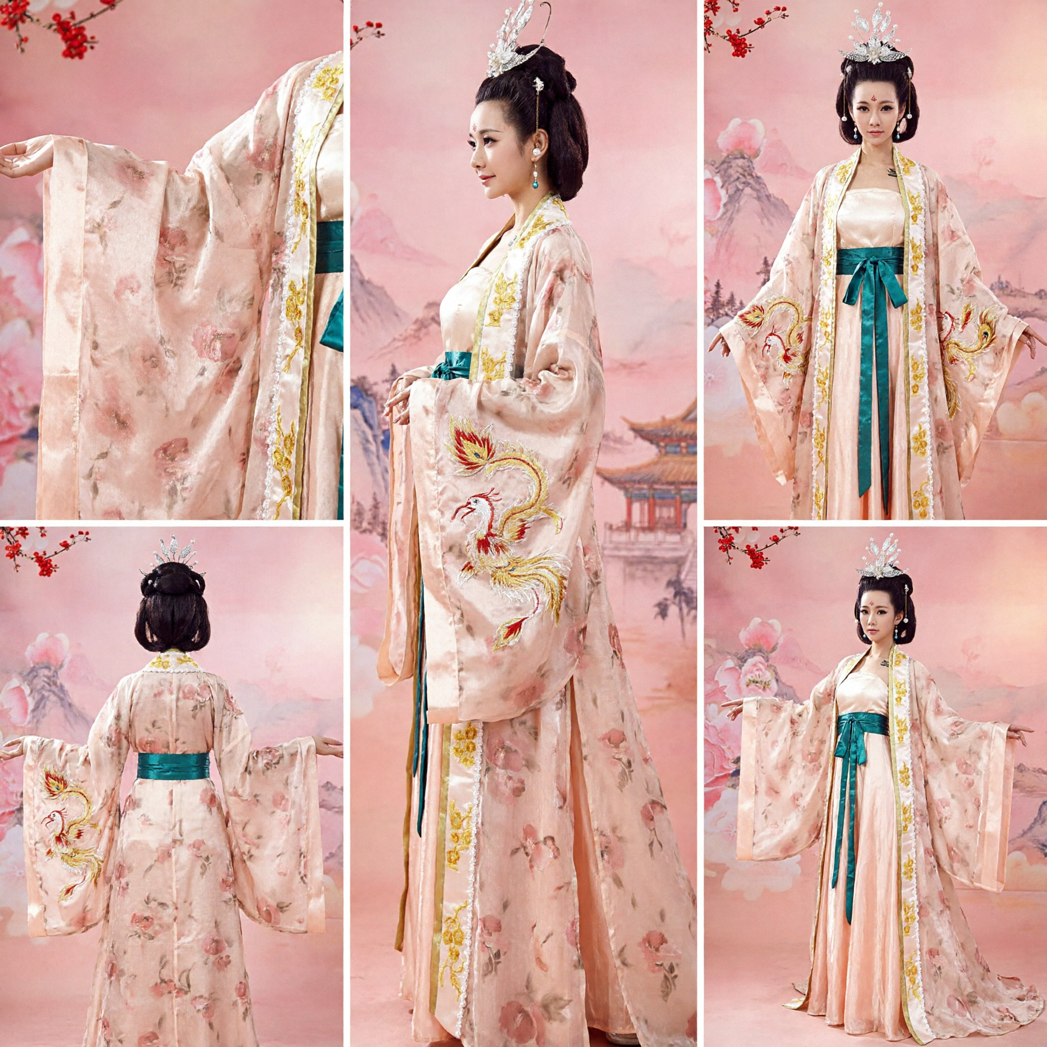 Women's Ancient Chinese Tang Dynasty Palace Lady Costume Pink Floral Hanfu Dress for Cosplay and Performance - Asian Costume