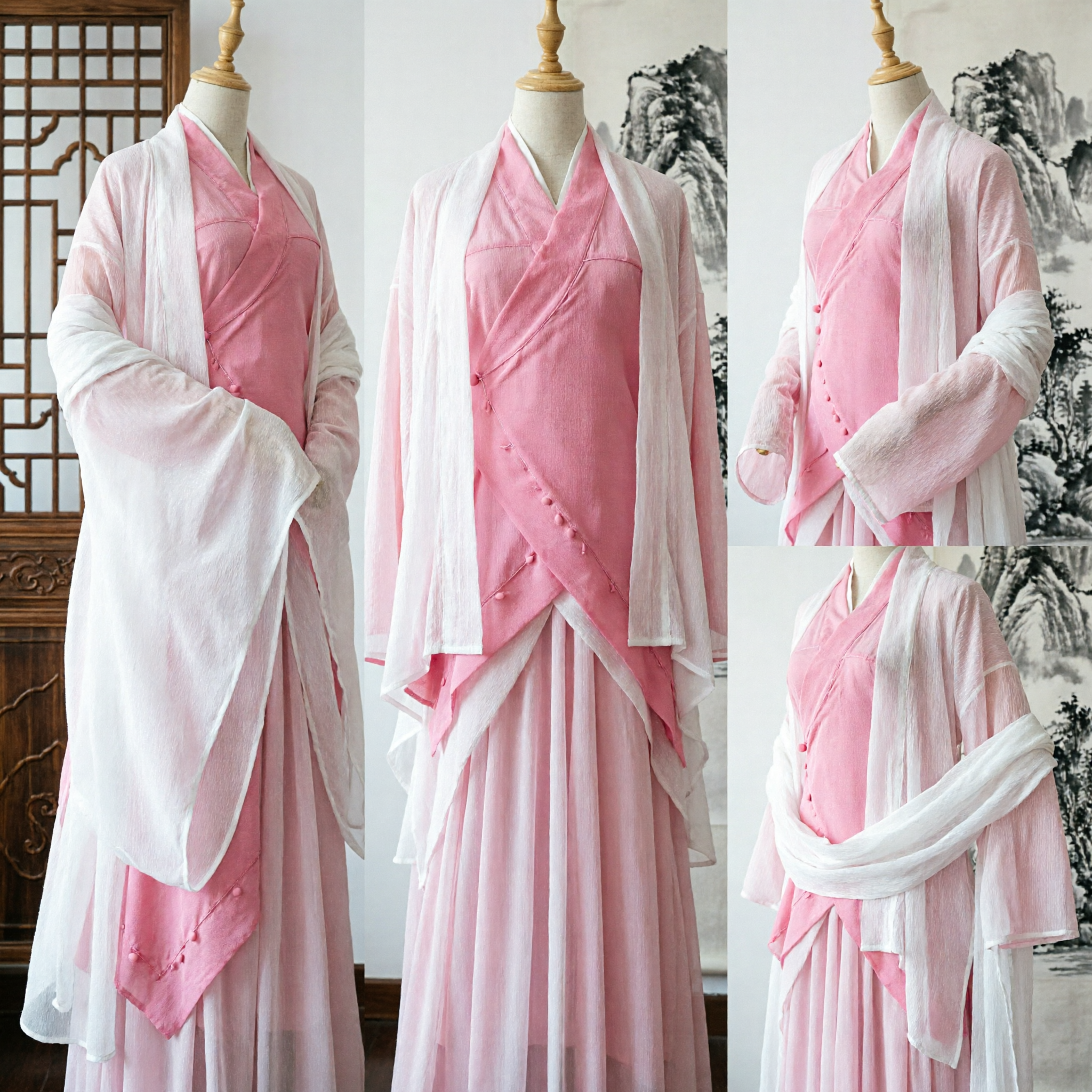 Traditional Chinese Hanfu Pink Fairy Dress Ancient Costume for Women Tang Dynasty Style Performance Wear - Asian Costume