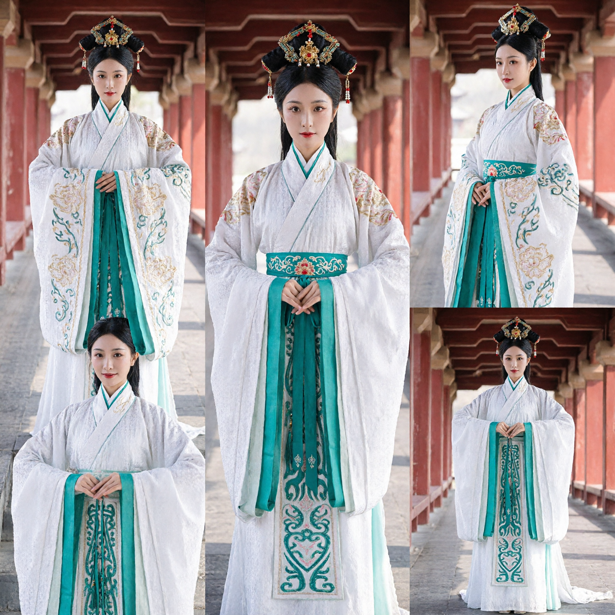 Traditional Chinese Hanfu Costume Ancient Noble Lady White Robe Green Embroidery for Women Cosplay Performance - Asian Costume