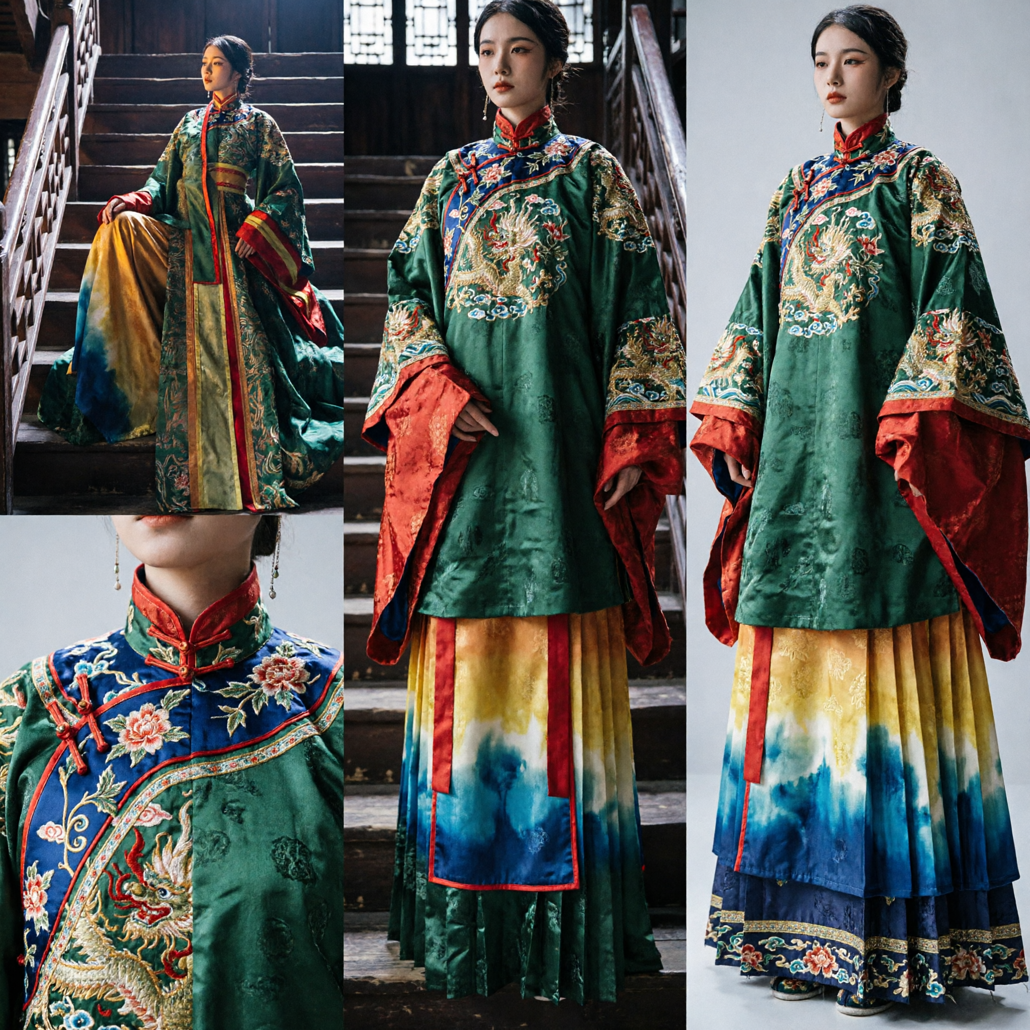 Traditional Chinese Hanfu Costume Ancient Empress Green Robe for Women Historical Cosplay and Stage Performance - Asian Costume