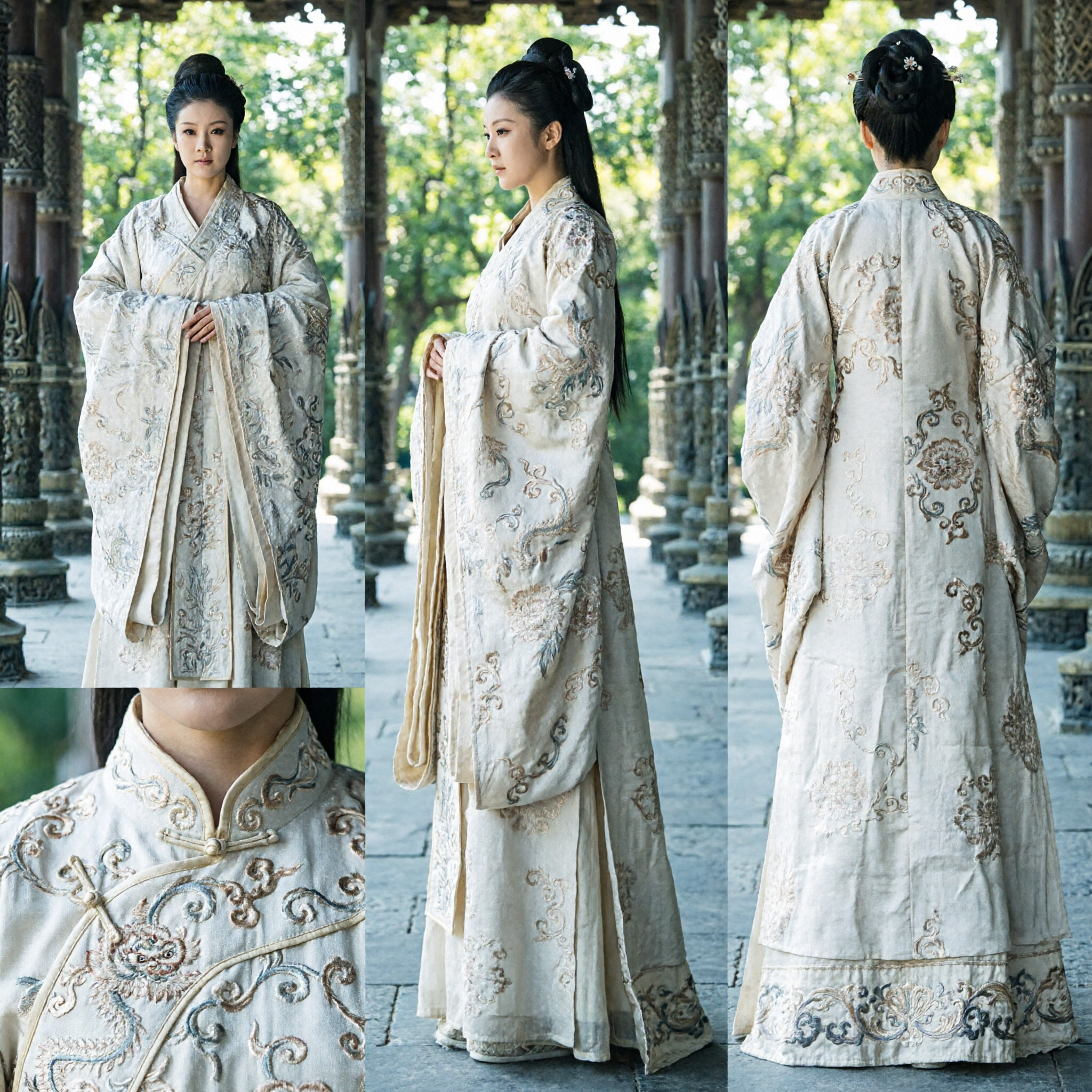 Ancient Chinese Princess Hanfu Costume White Embroidered Robe Historical Drama Cosplay Outfit for Women - Asian Costume