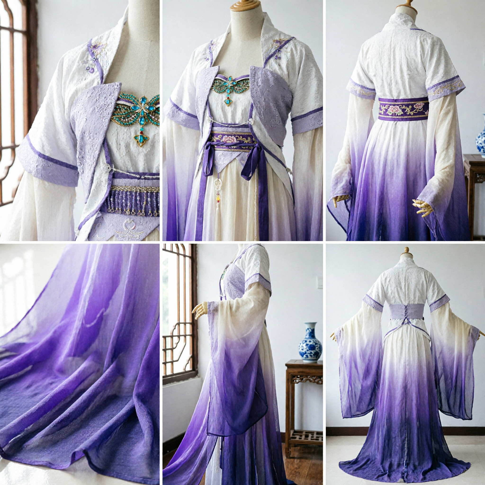 Elegant Purple Gradient Hanfu Ancient Chinese Traditional Costume Women Fairy Cosplay Dress with Wide Sleeves - Asian Costume