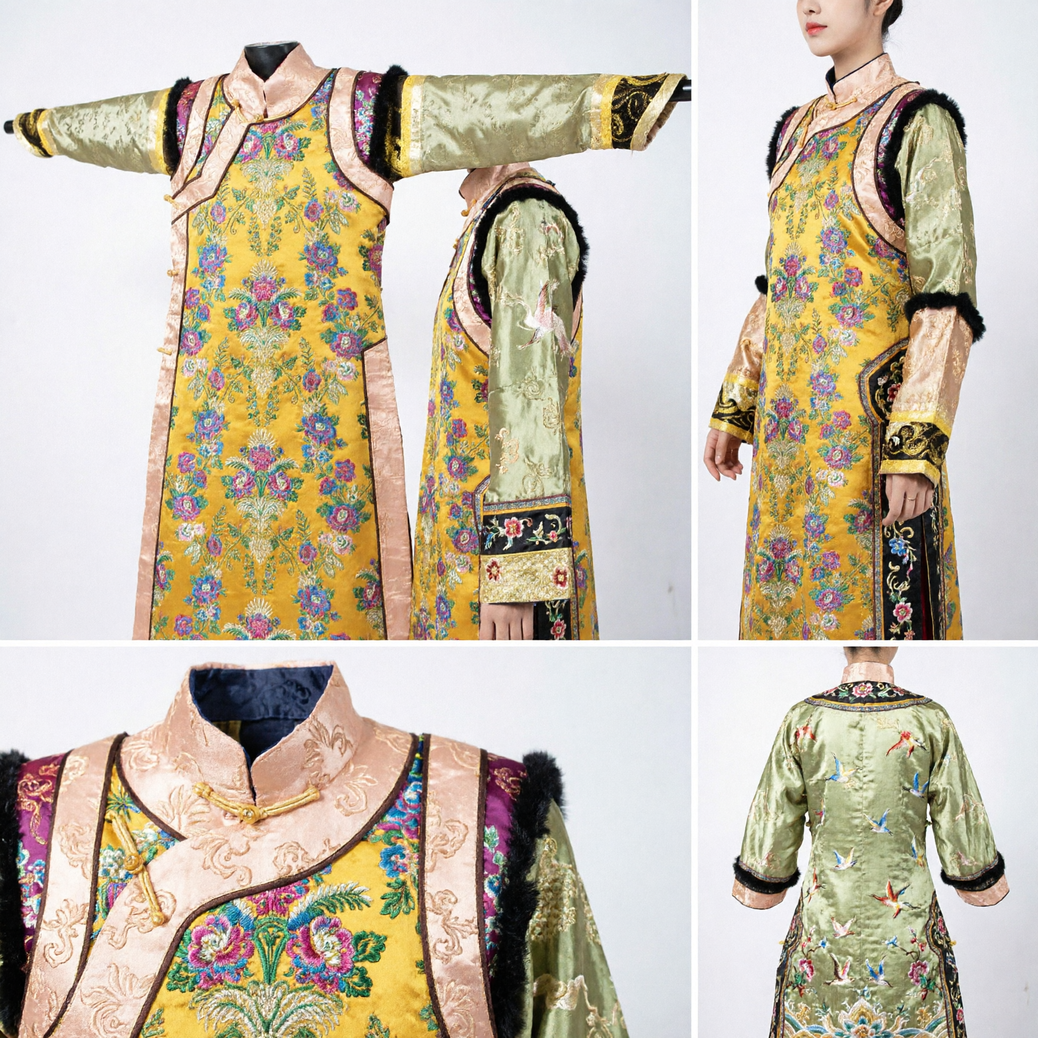 Traditional Chinese Yellow Floral Brocade Robe Qing Dynasty Embroidered Costume for Women Historical Performance - Asian Costume