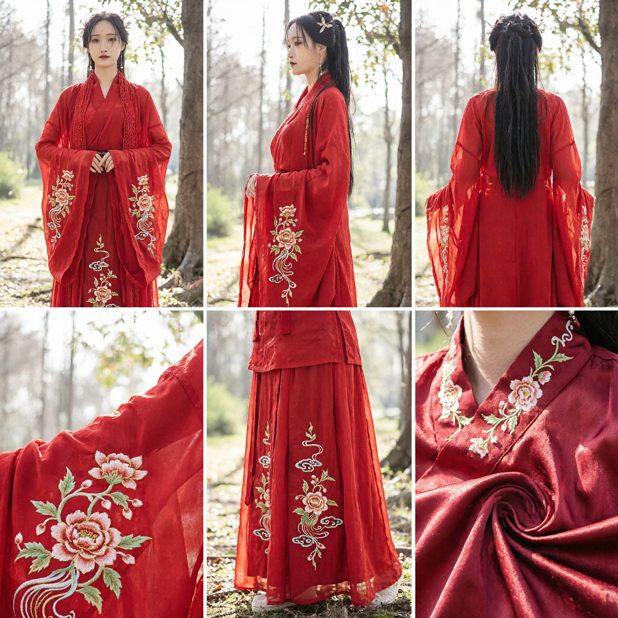 Red Chinese Traditional Hanfu Costume Ancient Wuxia Swordswoman Flowing Robes for Women Cosplay - Asian Costume