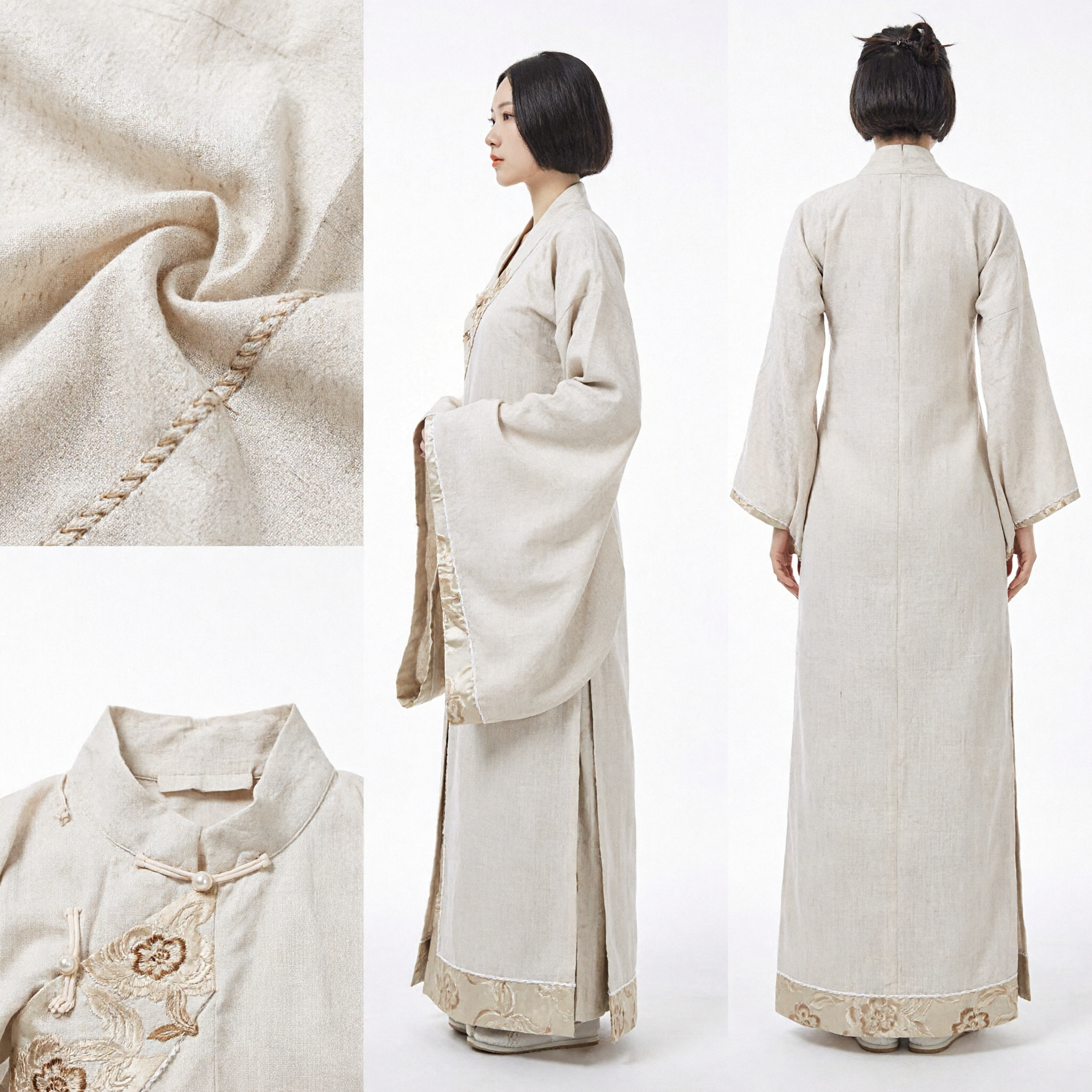 Elegant White Traditional Chinese Hanfu Ancient Costume Robe with Gold Trim for Women Photography and Tea Ceremony - Asian Costume