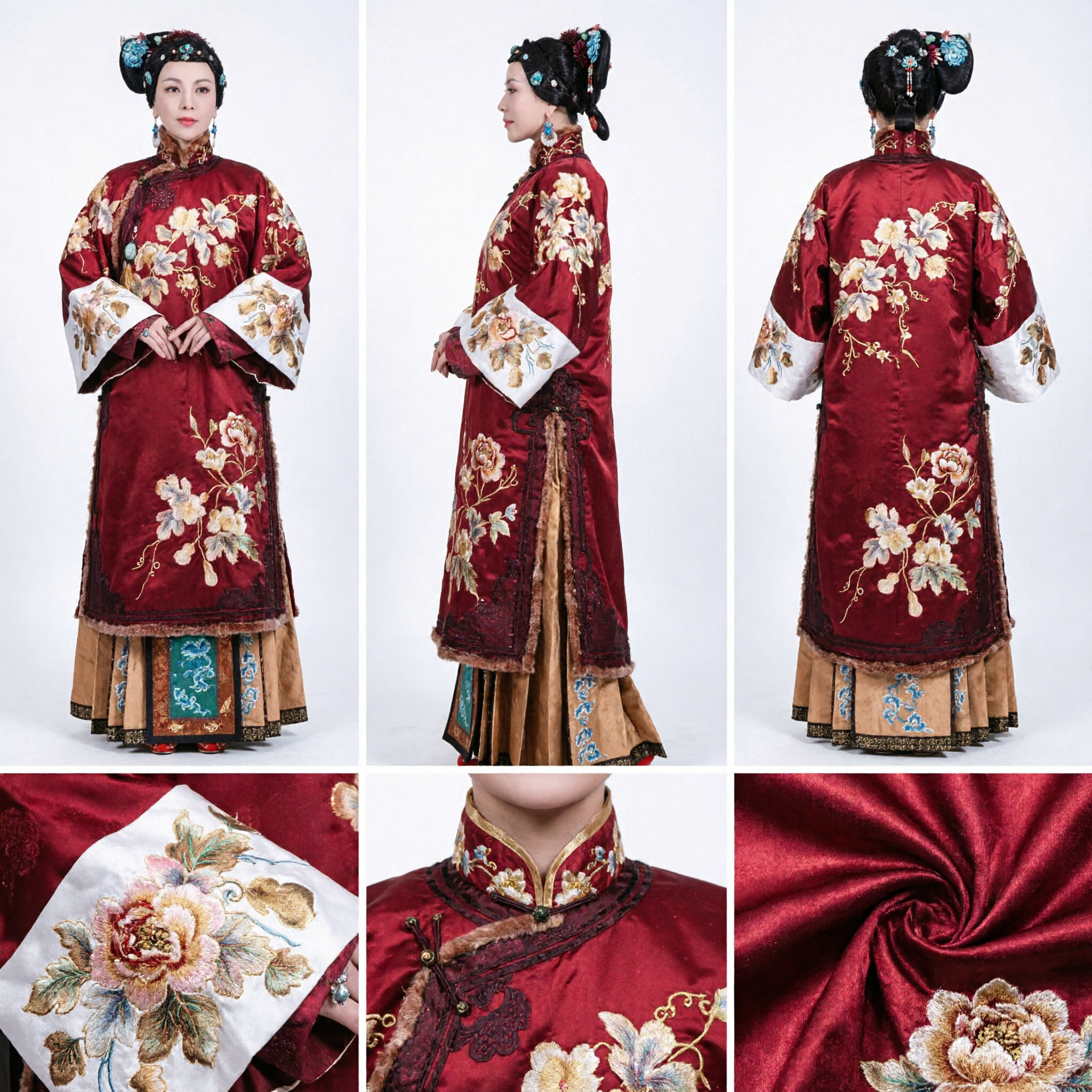 Traditional Chinese Qing Dynasty Manchu Robe Red Embroidered Empress Costume for Women Historical Cosplay Performance - Asian Costume