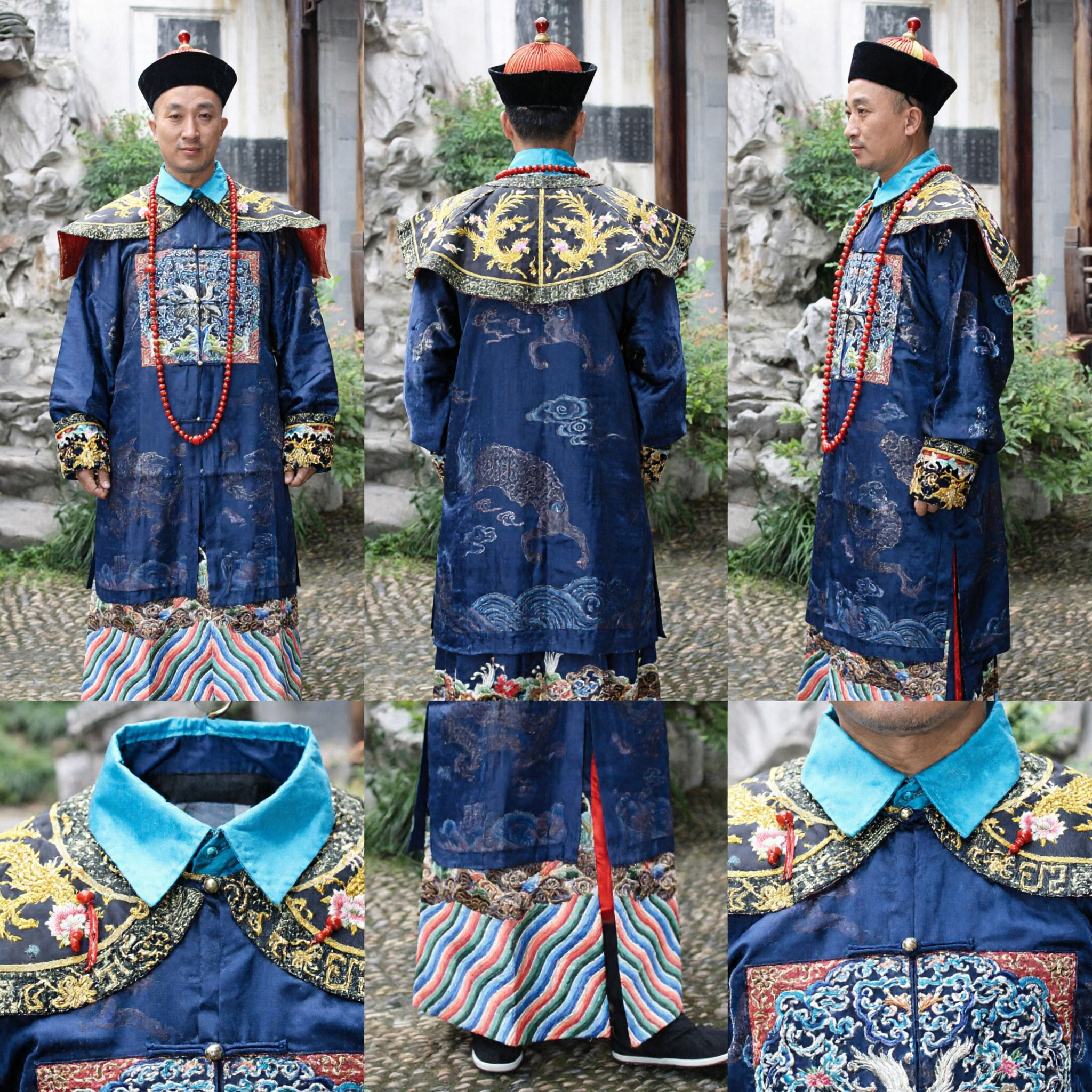 Traditional Qing Dynasty Official Court Robe Costume for Men Ancient Chinese Buzi Attire Cosplay Performance - Asian Costume