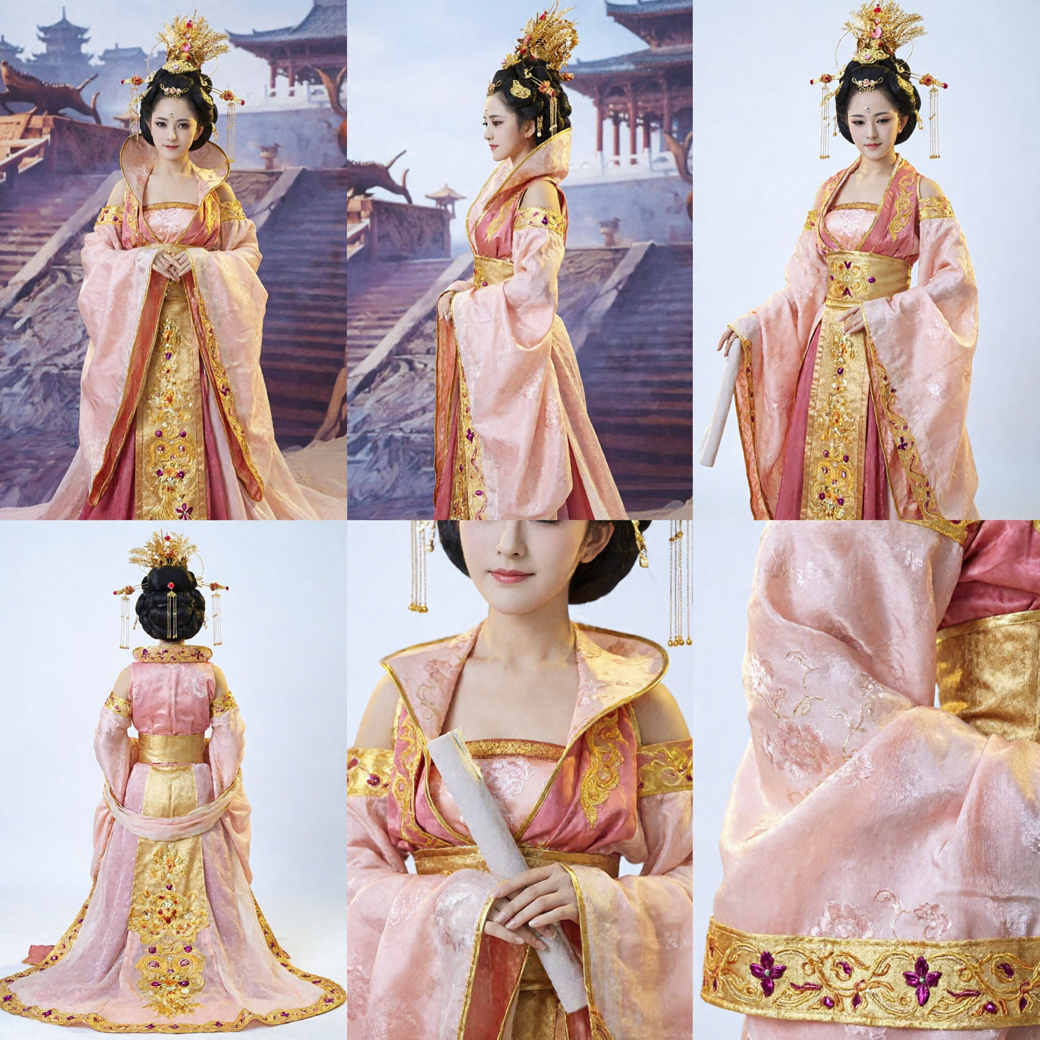 Traditional Chinese Tang Dynasty Princess Costume Ancient Palace Lady Hanfu Dress with Hair Accessories for Women - Asian Costume