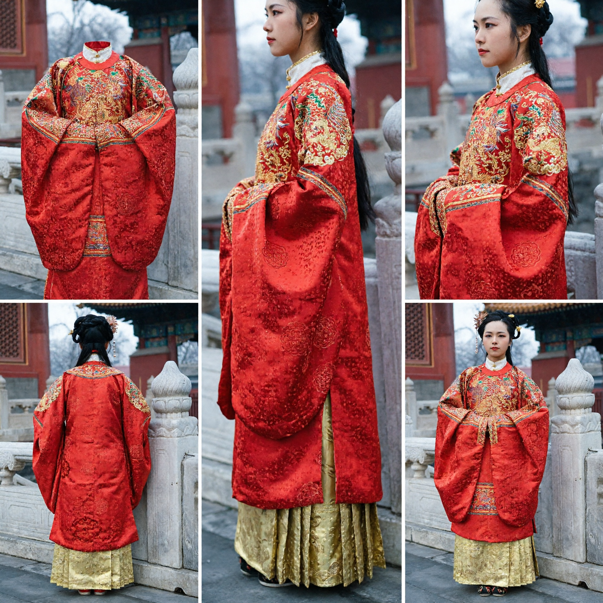 Traditional Chinese Ming Dynasty Red Wedding Hanfu Pifeng Cloak Embroidered Ancient Costume Dress for Women - Asian Costume