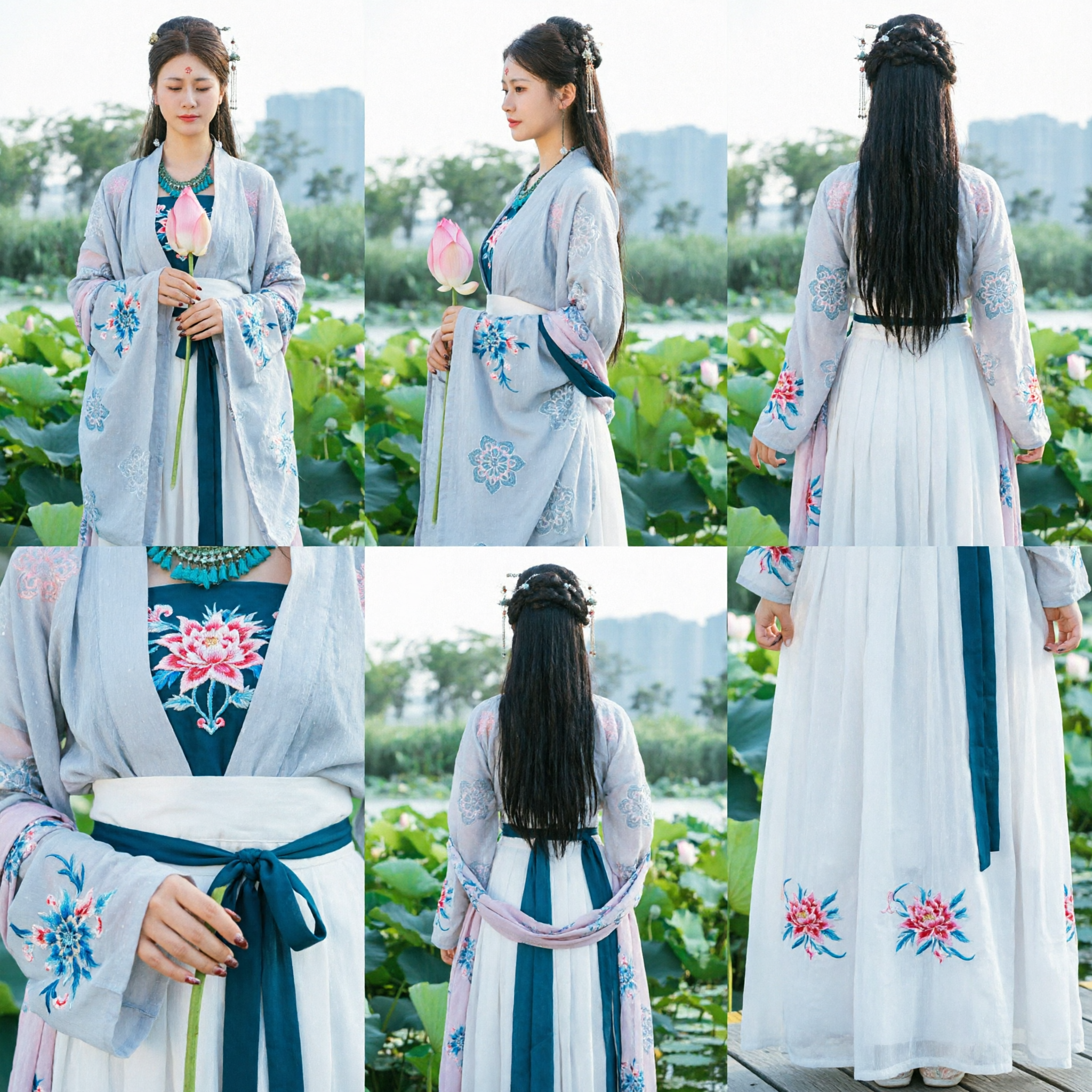 Traditional Chinese Hanfu Dress Ancient Costume Elegant Lotus Embroidery Clothing for Women Historical Cosplay Photography - Asian Costume