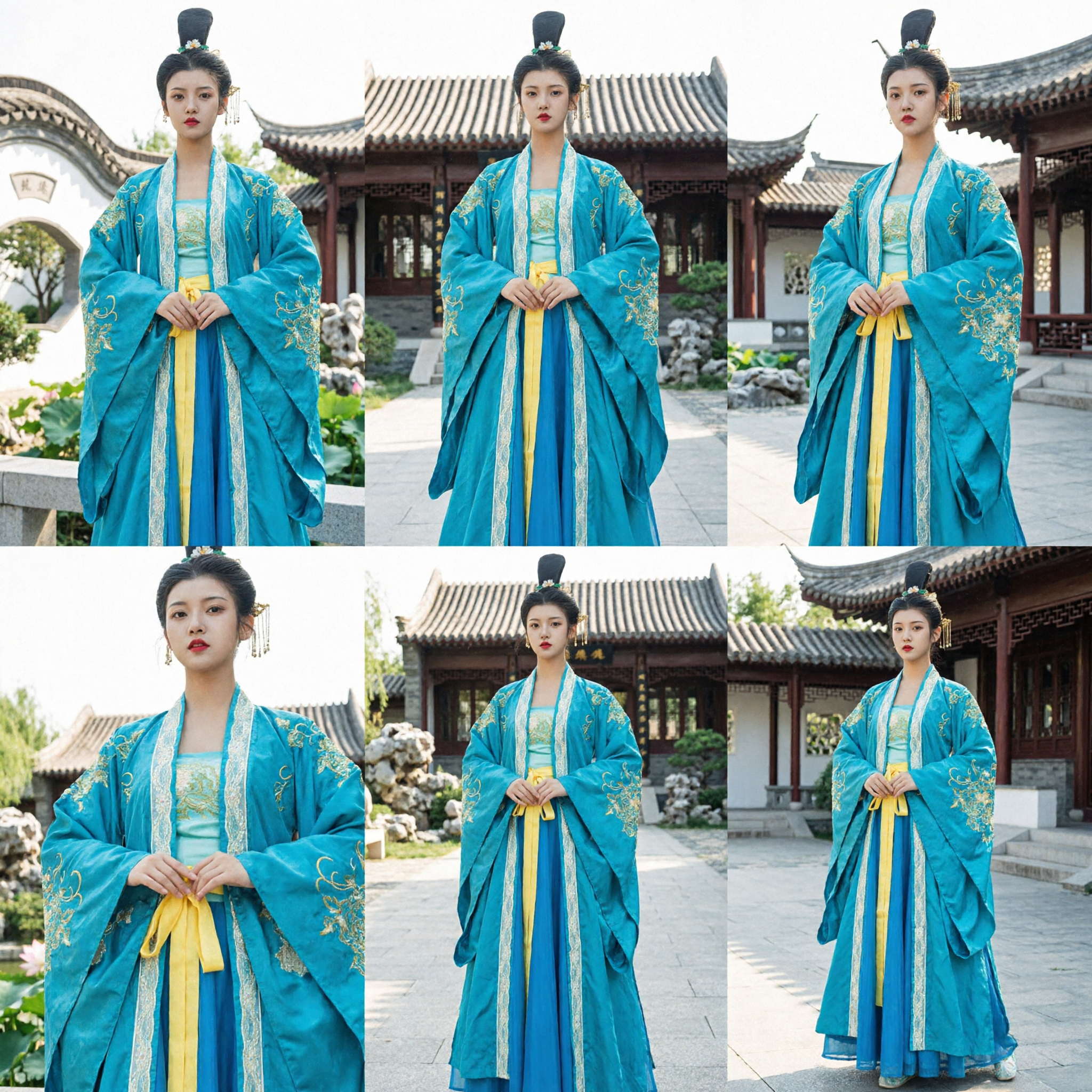 Traditional Chinese Hanfu Costume Ancient Tang Dynasty Palace Lady Embroidered Blue Robe Dress for Women - Asian Costume