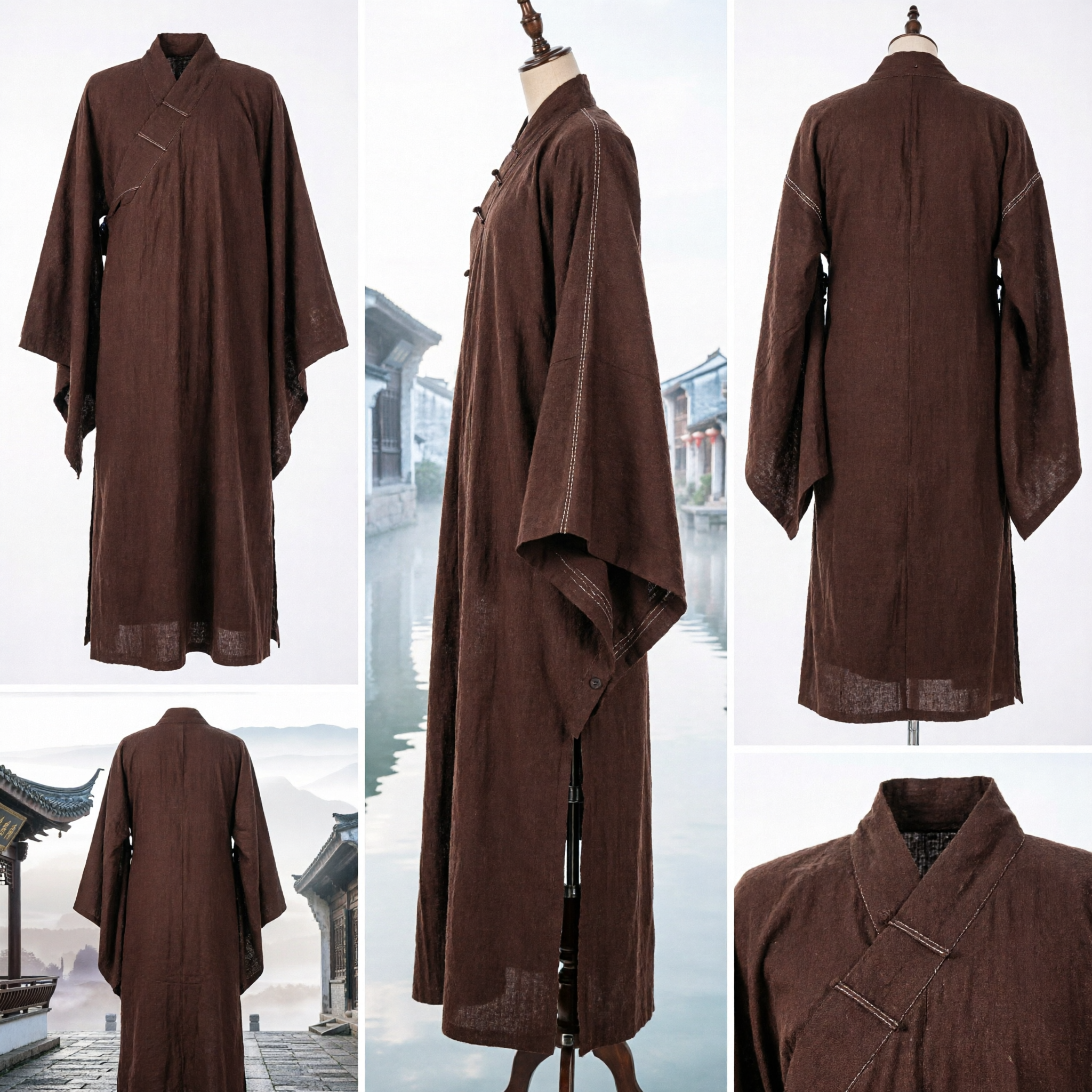 Traditional Chinese Buddhist Monk Robe Brown Haiqing Taoist Priest Garment Meditation Kung Fu Costume - Asian Costume
