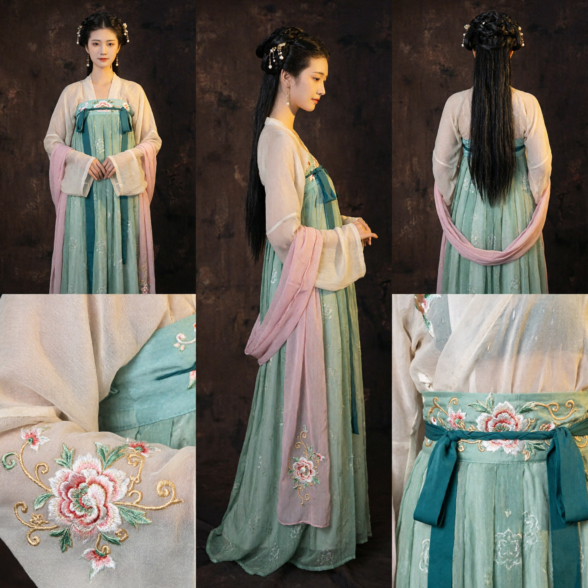 Traditional Chinese Hanfu Costume Ancient Fairy Dress Tang Dynasty Style Green Gradient Robe for Women Cosplay Performance - Asian Costume