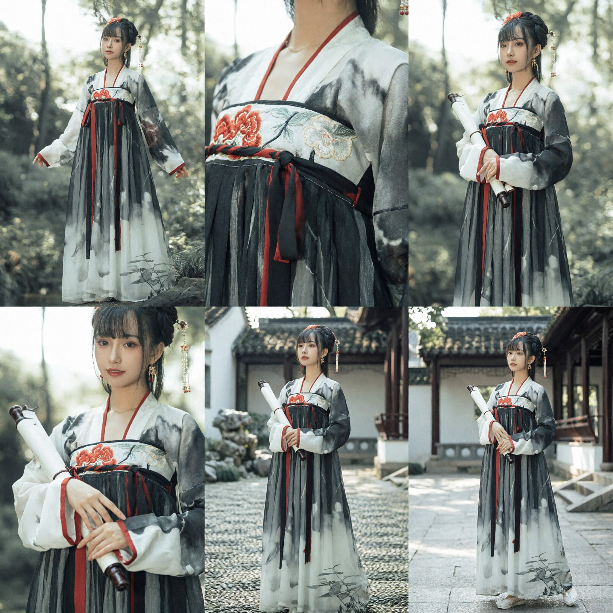 Chinese Ancient Ink Wash Painting Hanfu Traditional Dress Song Dynasty Style Costume for Women Cosplay - Asian Costume
